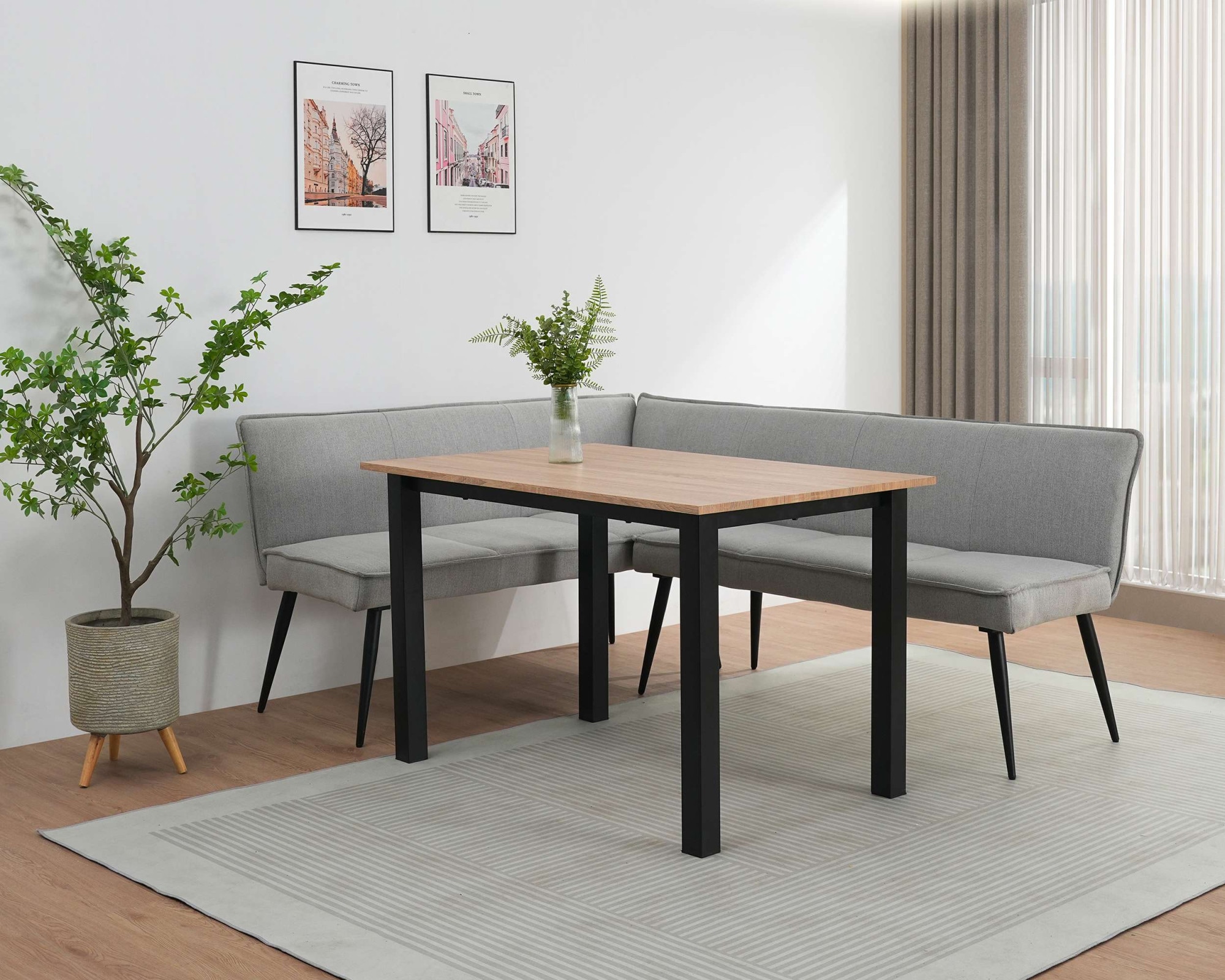 GOODproduct Banc de salle à manger »Ianna« schwarze Metallbeine, pflegeleichtem Webstoff Bezug, Breite 193 cm