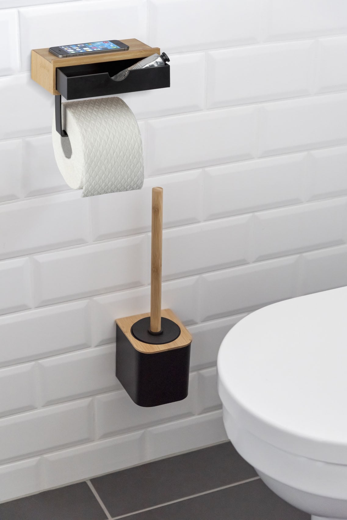 WENKO Support de papier toilette »Bambusa« avec tiroir, en bambou