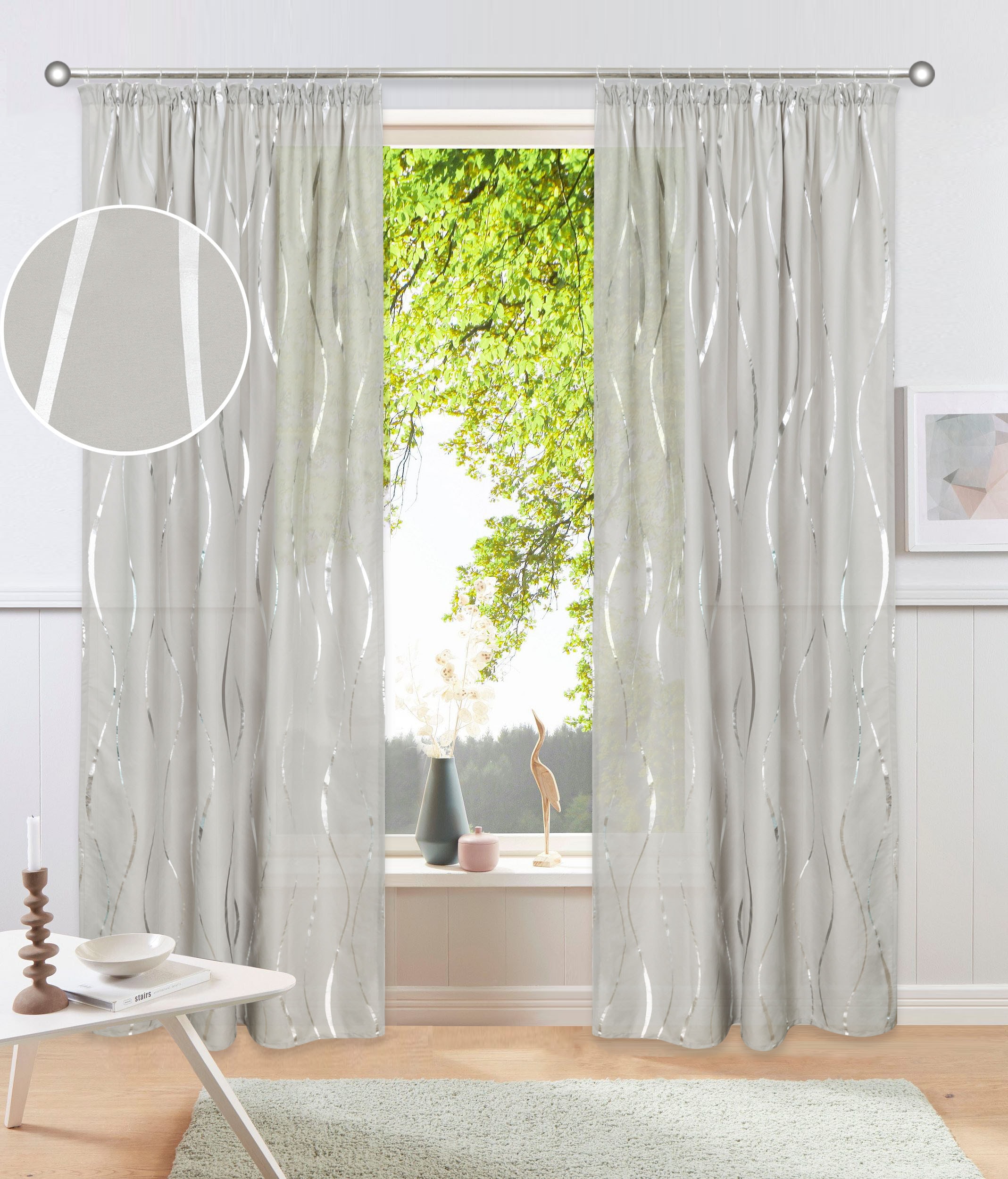 GOODproduct Gardine »Quinnton« Kräuselband 2 Stk. tlg. Metallic‑Akzenten, Kräuselband, schöner Stoff, mittelleicht