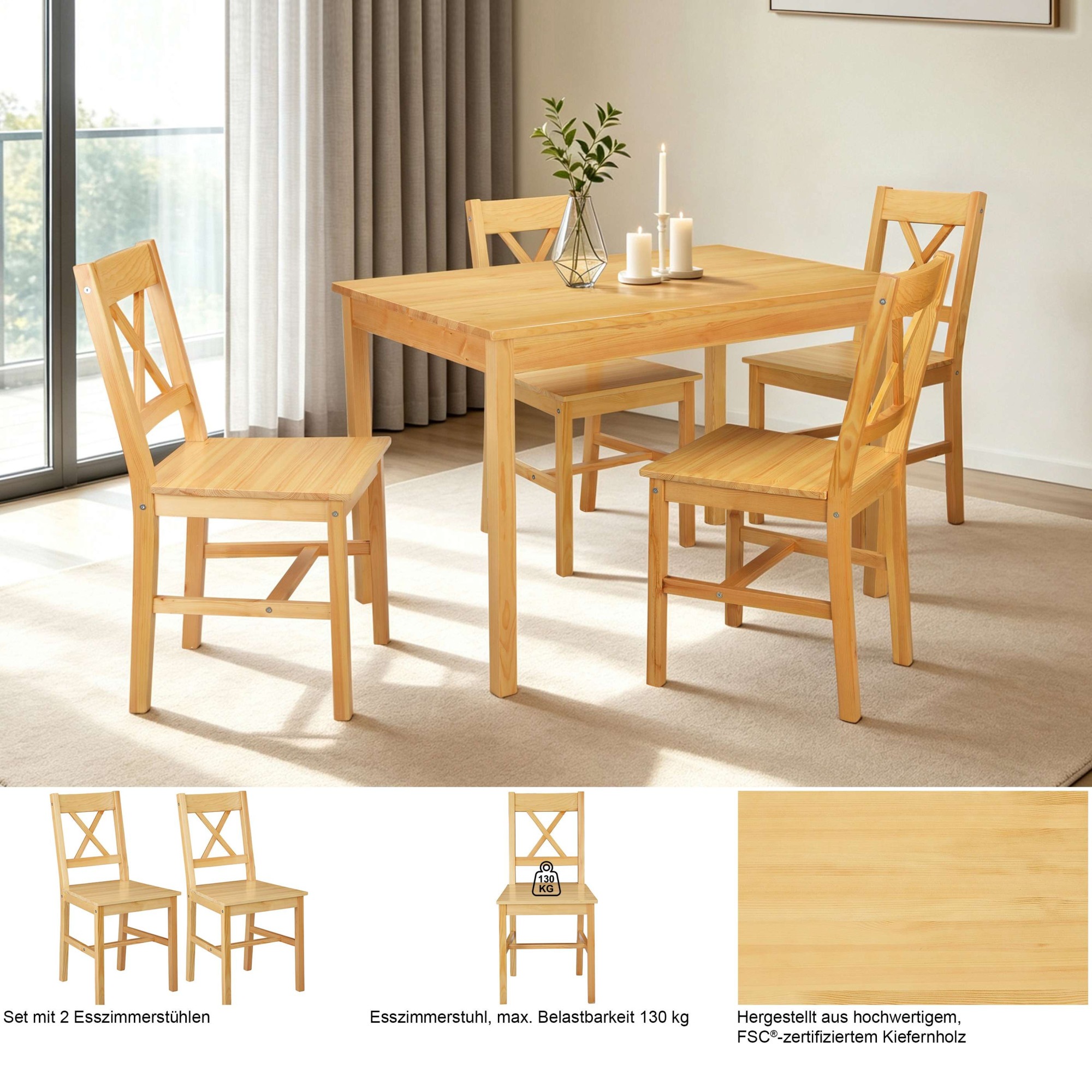 GOODproduct Esszimmerstuhl »Willow« (Set) 2 Stk.aus massivem Kiefernholz, lackiert, pflegeleicht, bis 130 kg belastbar