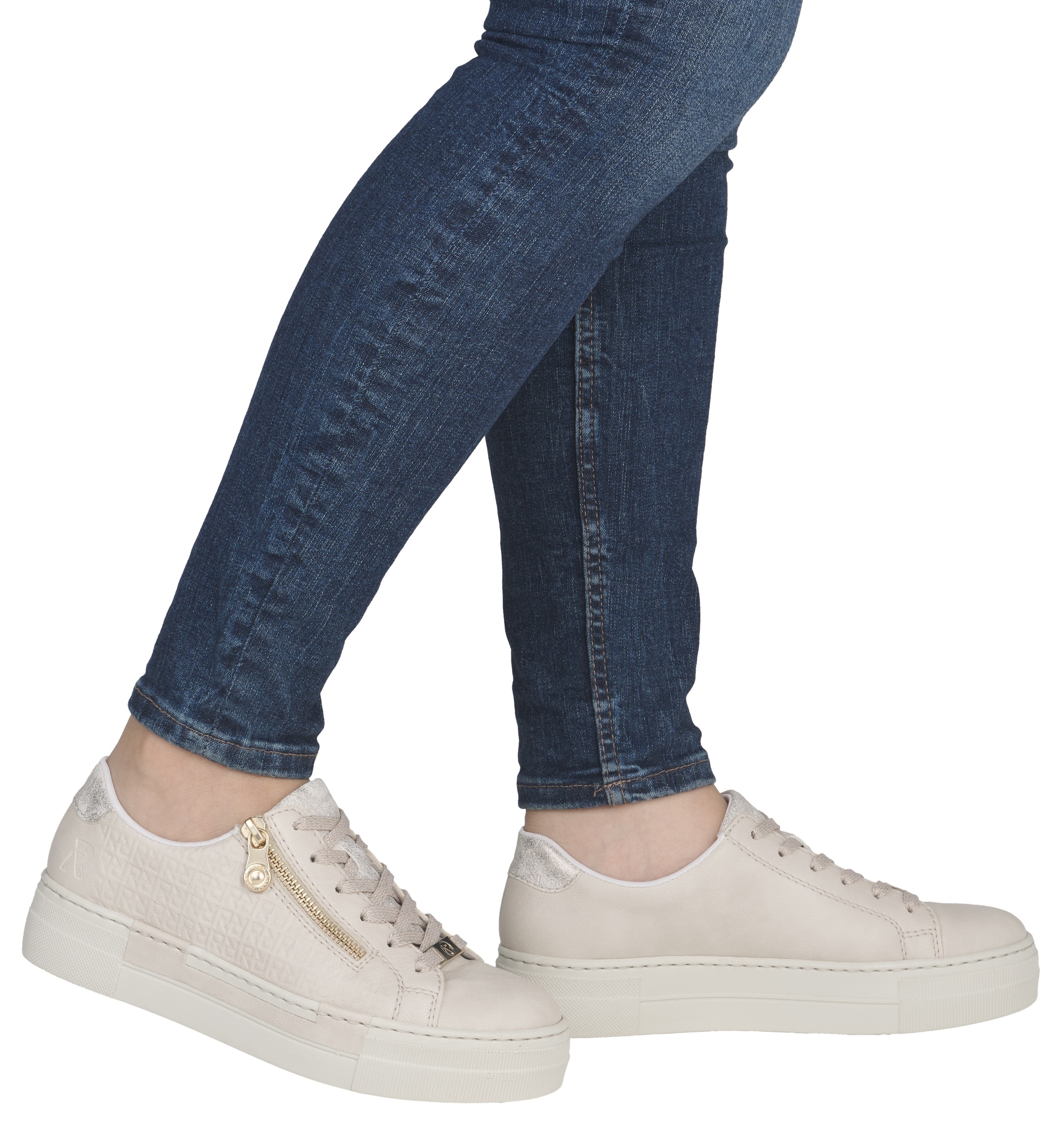 Rieker Baskets à plateforme  mit goldfarbenem Reissverschluss, Freizeitschuh, Halbschuh, Schnürschuh