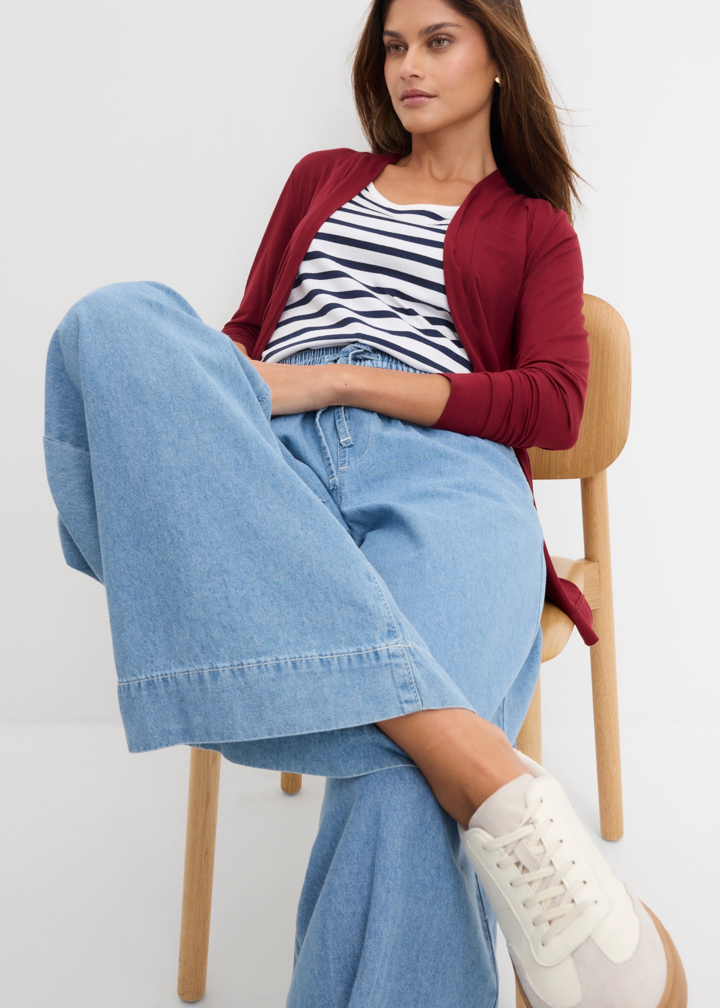 bonprix Jeans large avec ceinture élastique, coupe loose fit, en coton pur