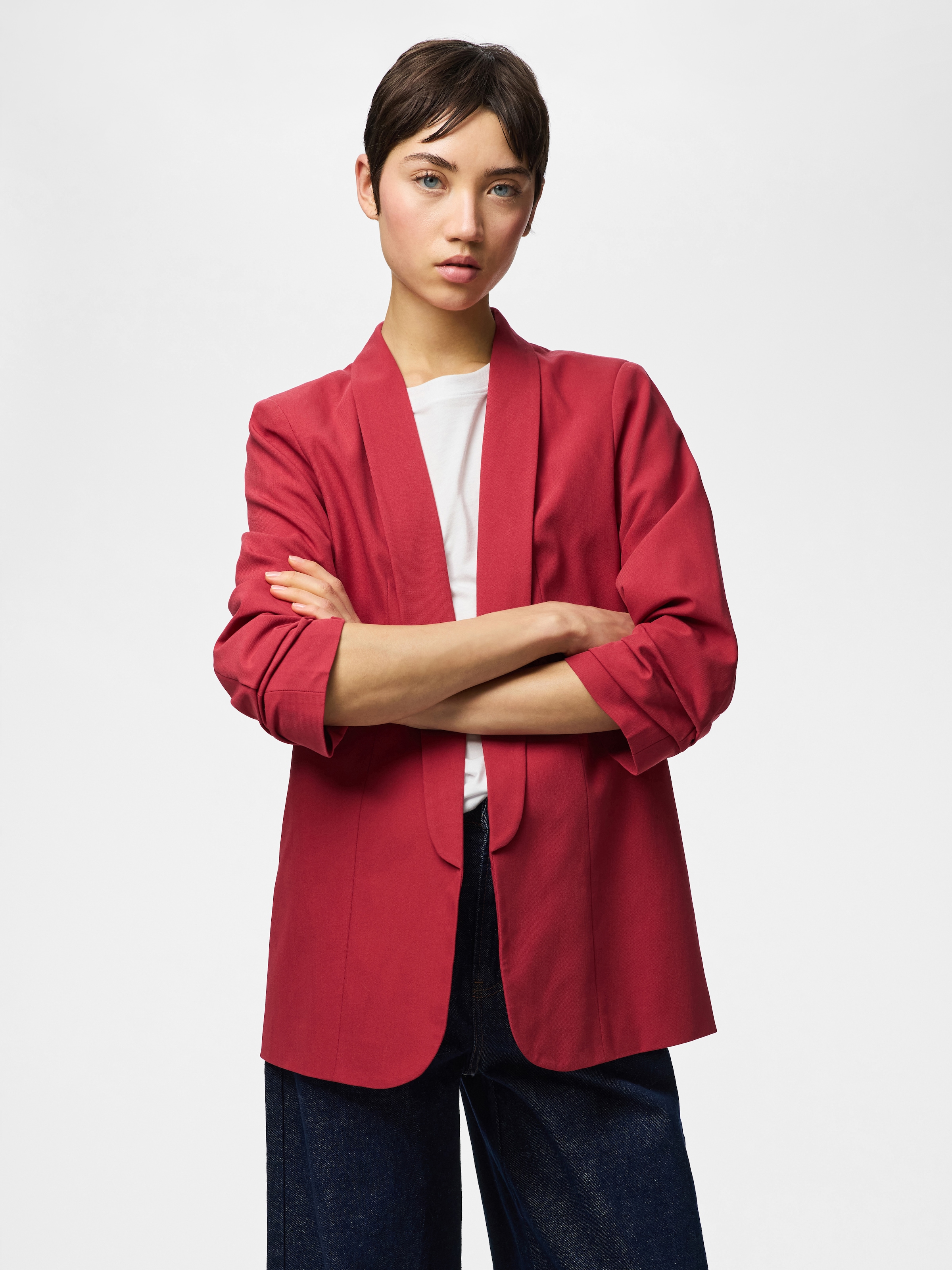 pieces Blazer chemisier »PCBOSELLA 3/4 BLAZER NOOS« mélange de matériaux, coupe régulière