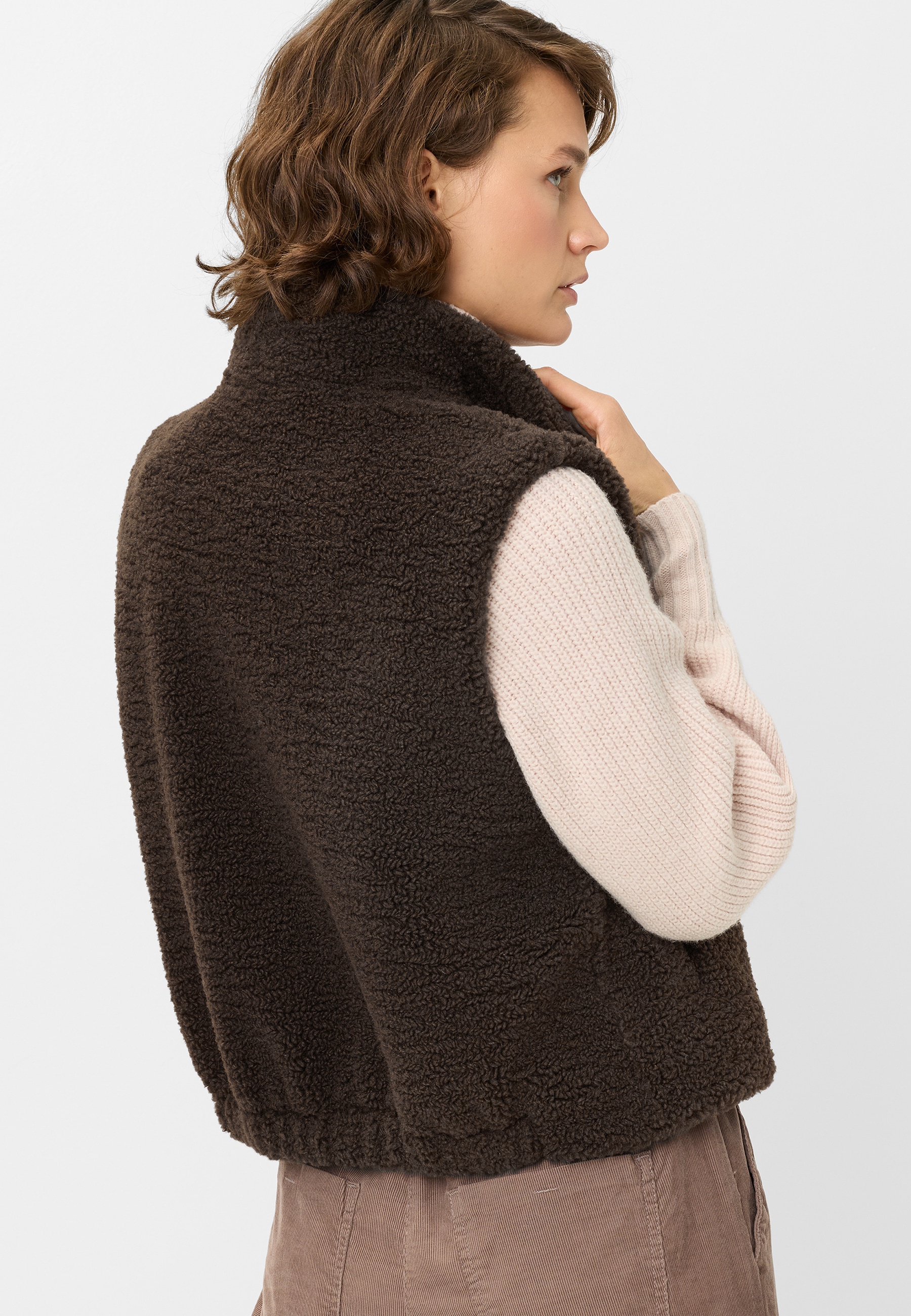 Fuchs Schmitt Gilet en imitation fourrure »Webpelzweste« Col montant, coupe régulière, patte de boutonnage cachée