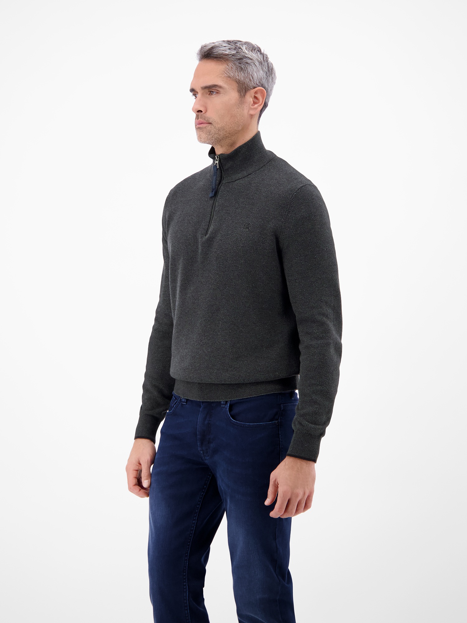 LERROS Sweatshirt »Troyer in Strukturqualität«, Herrensweatshirt aus 100% Baumwolle & Troyer-Kragen mit Reissverschluss
