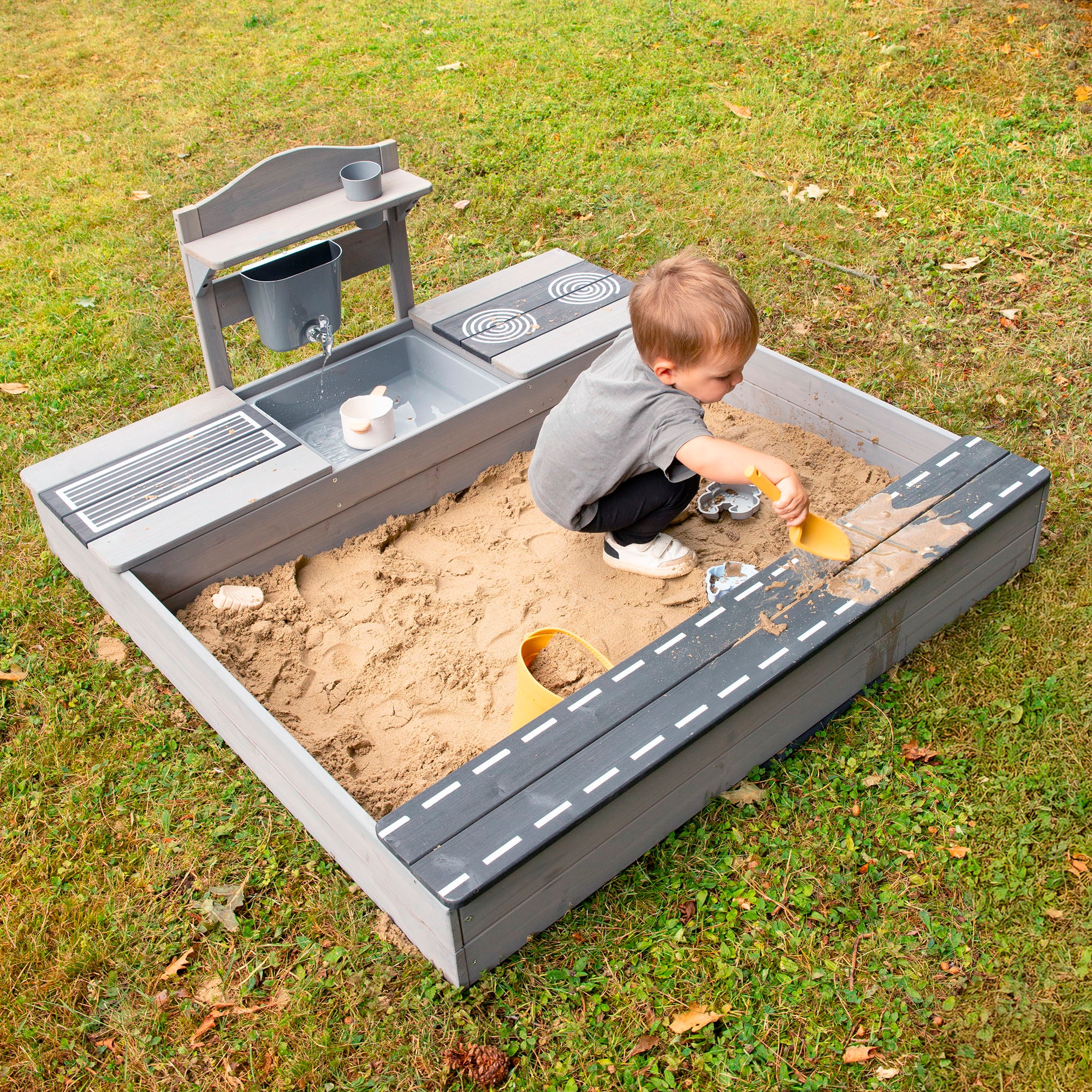 roba® Bac à sable »117 x 118 x 54 cm, mit Matschküche, grau« FSC® - schützt Wald