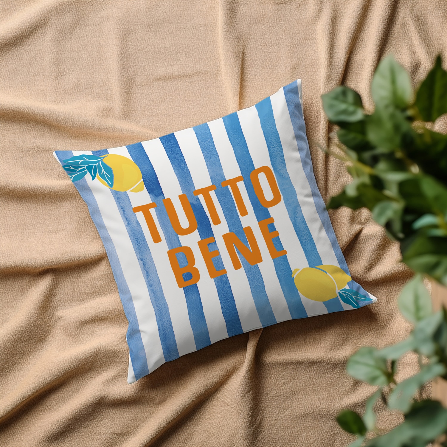 queence Dekokissen »Tutto Bene blau weiss gestreift« Beidseitig bedruckte Kissenhülle, Kissen 40x40cm, inkl. Reissverschluss