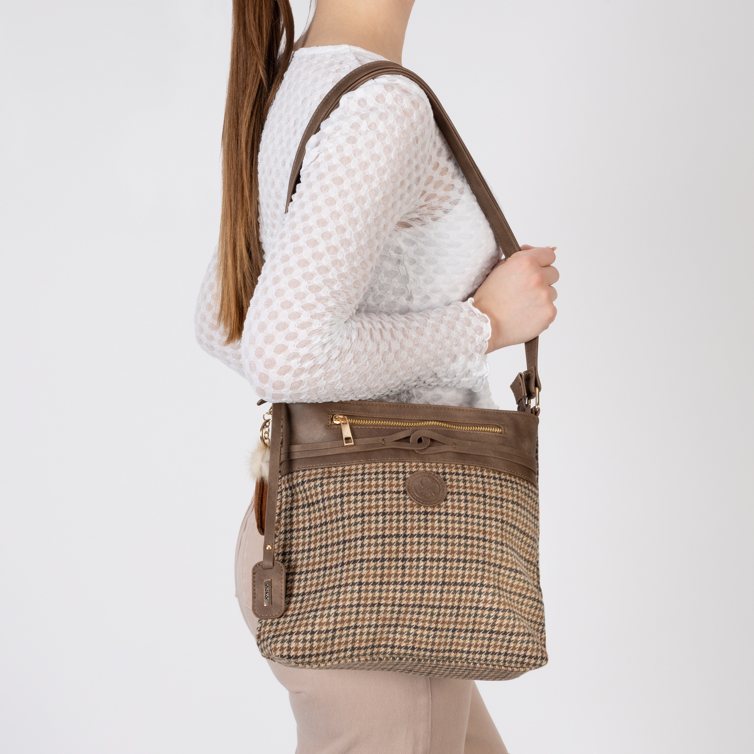 Rieker Sac à bandoulière »Gurgaon« Sac à main femme, sac d'épaule, sac à poignée à motif à carreaux
