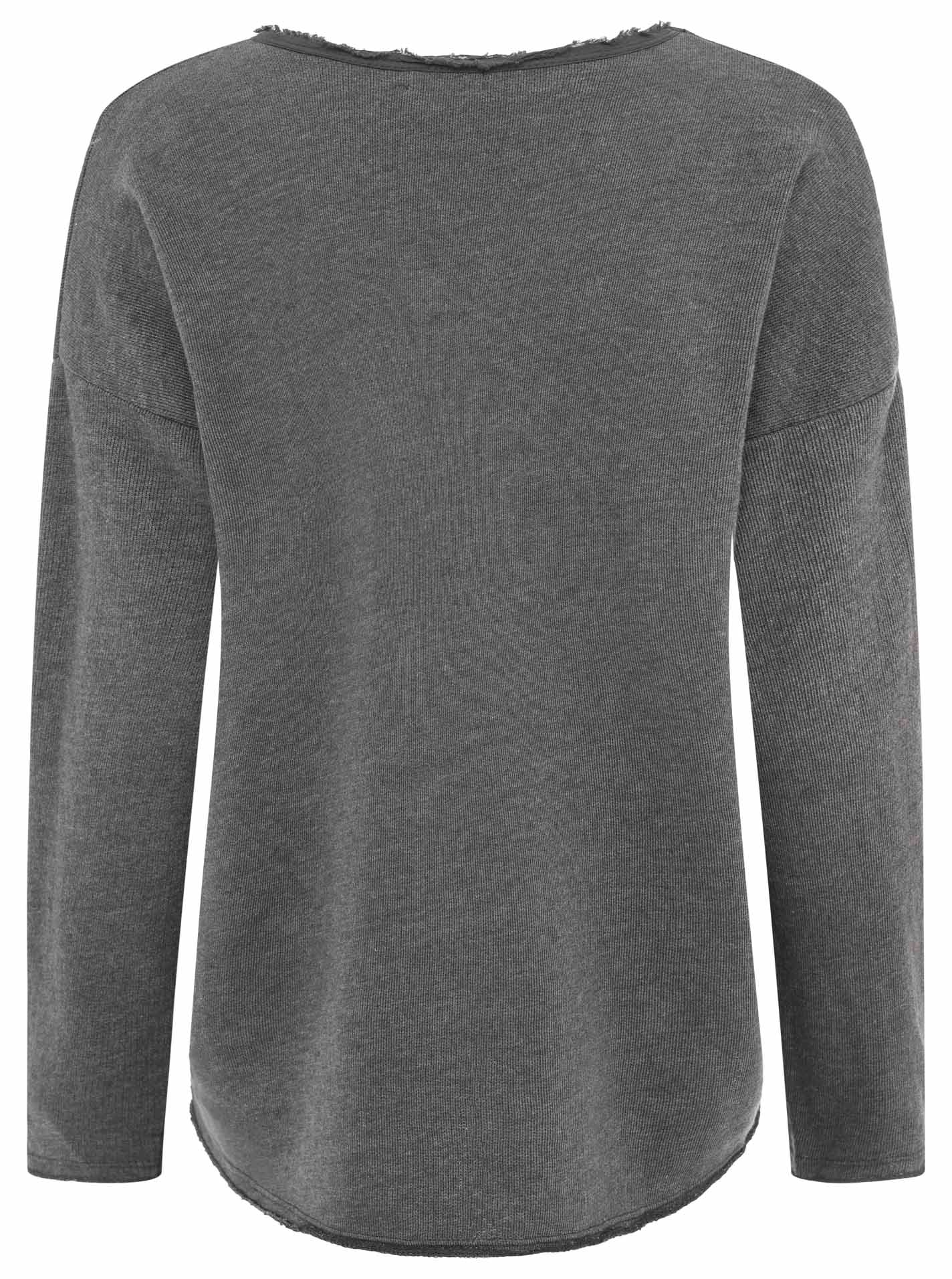 Zwillingsherz Sweat-shirt »"Positive Mind"«, encolure en V effilochée, look usé, manches longues, inscription
