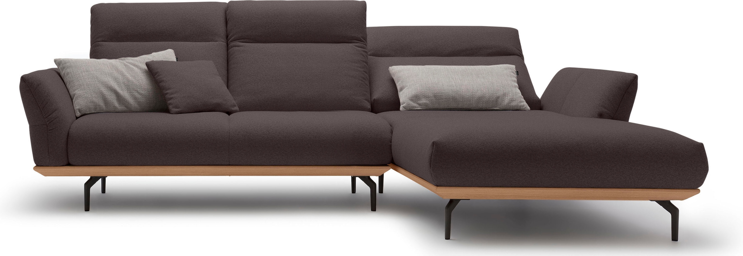 Creation BY ROLF BENZ Canapé d'angle »CR.460 Designsofa mit verstellbarer Rückenlehne, hochwertig & bequem« socle en chêne, pieds en aluminium moulé gris ombre, largeur 298 cm