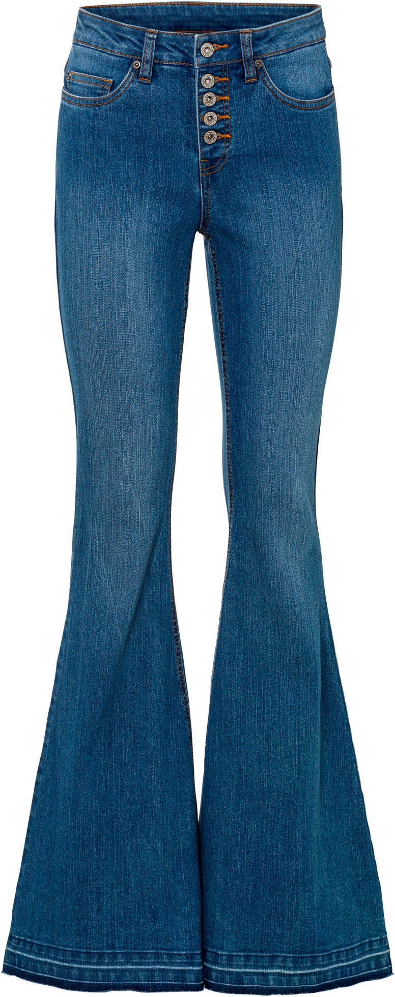 bonprix Jeans à pattes d'eph Regular Fit, mit Elasthan-Anteil, mit offenem Saumabschluss