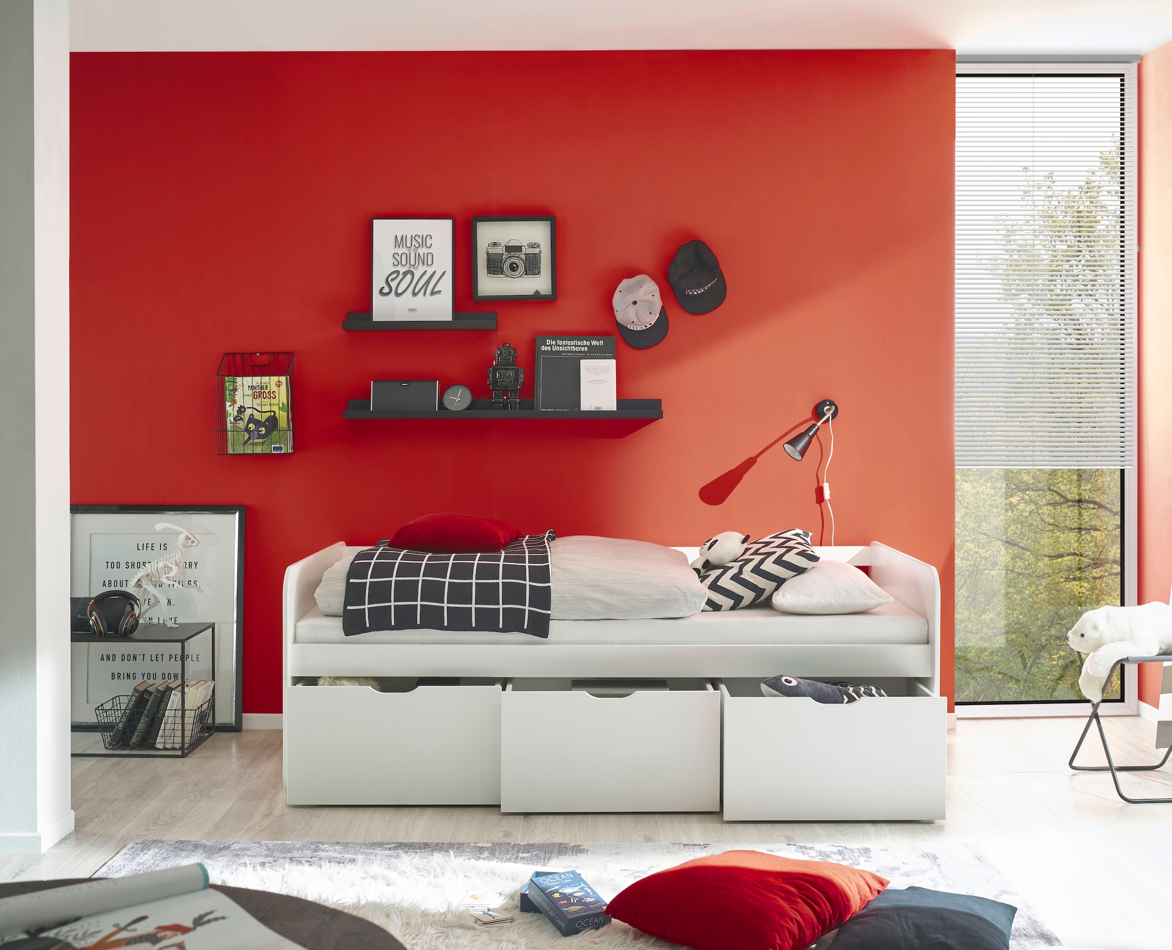 Begabino Lit de rangement »Eino Bett, Einzelbett« comprend 3 tiroirs coulissants