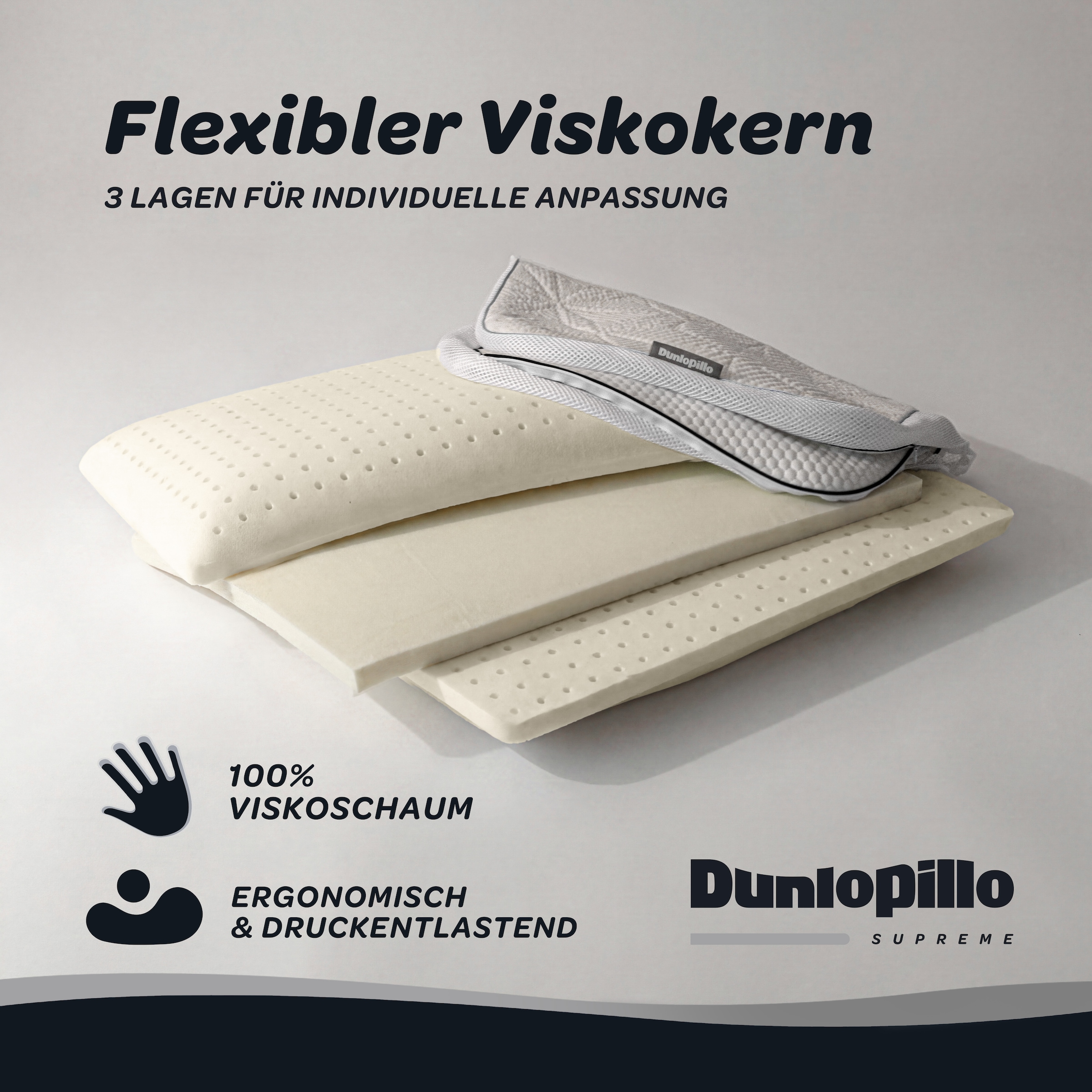 Dunlopillo Nackenkissen »Clima Flex, NEUHEIT Viskoschaum mit kühlender & wärmender Seite« in Grösse 60 x 50 x 15 cm, Individuell anpassbar: mit drei Einlagen