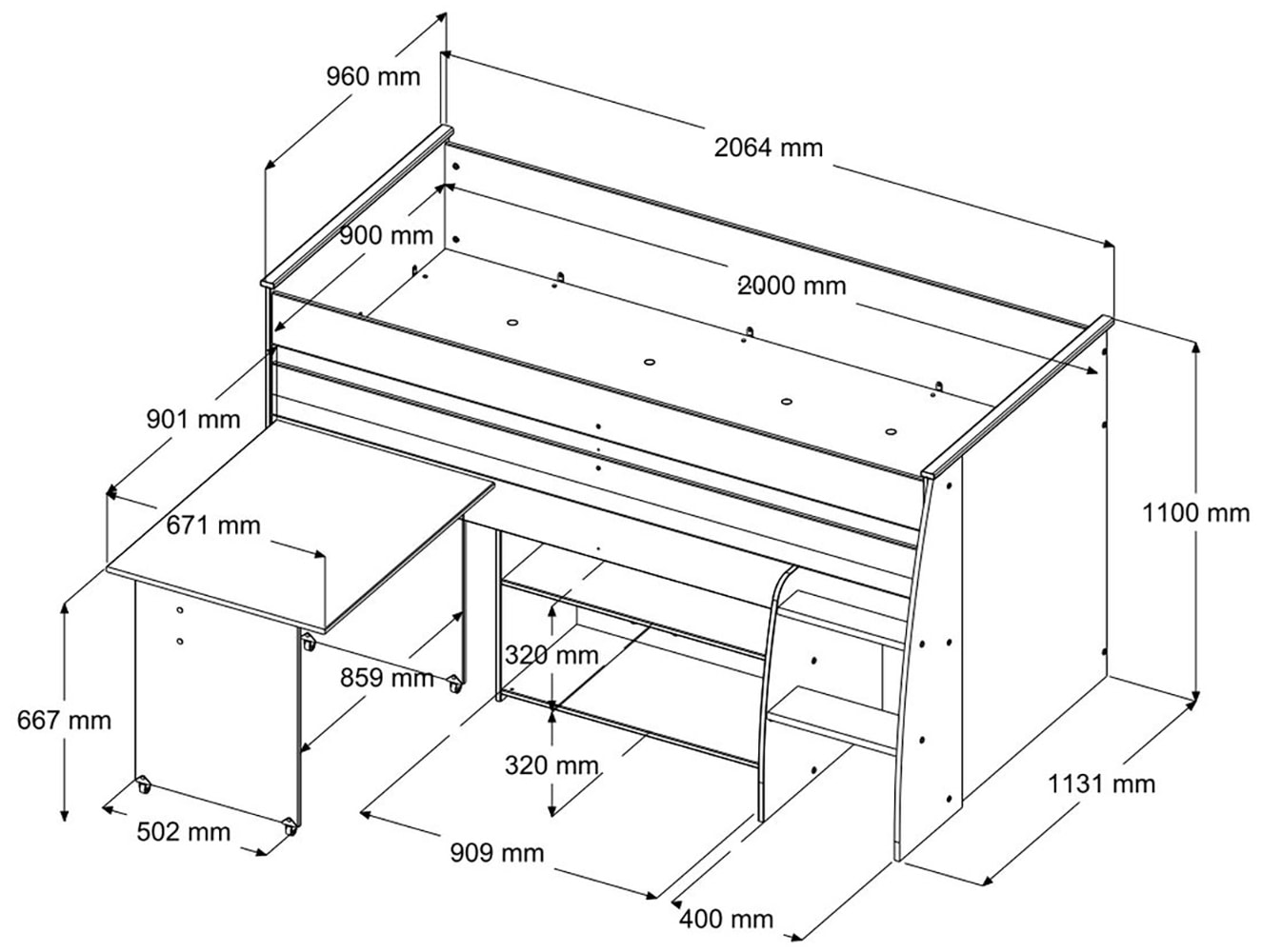 Parisot Jugendzimmer-Set »Parisot Reverse 22« Set, 2 tlg. Schreibtisch ausziehbar-belüftete Spanplatte als Lattenrost verwendbar