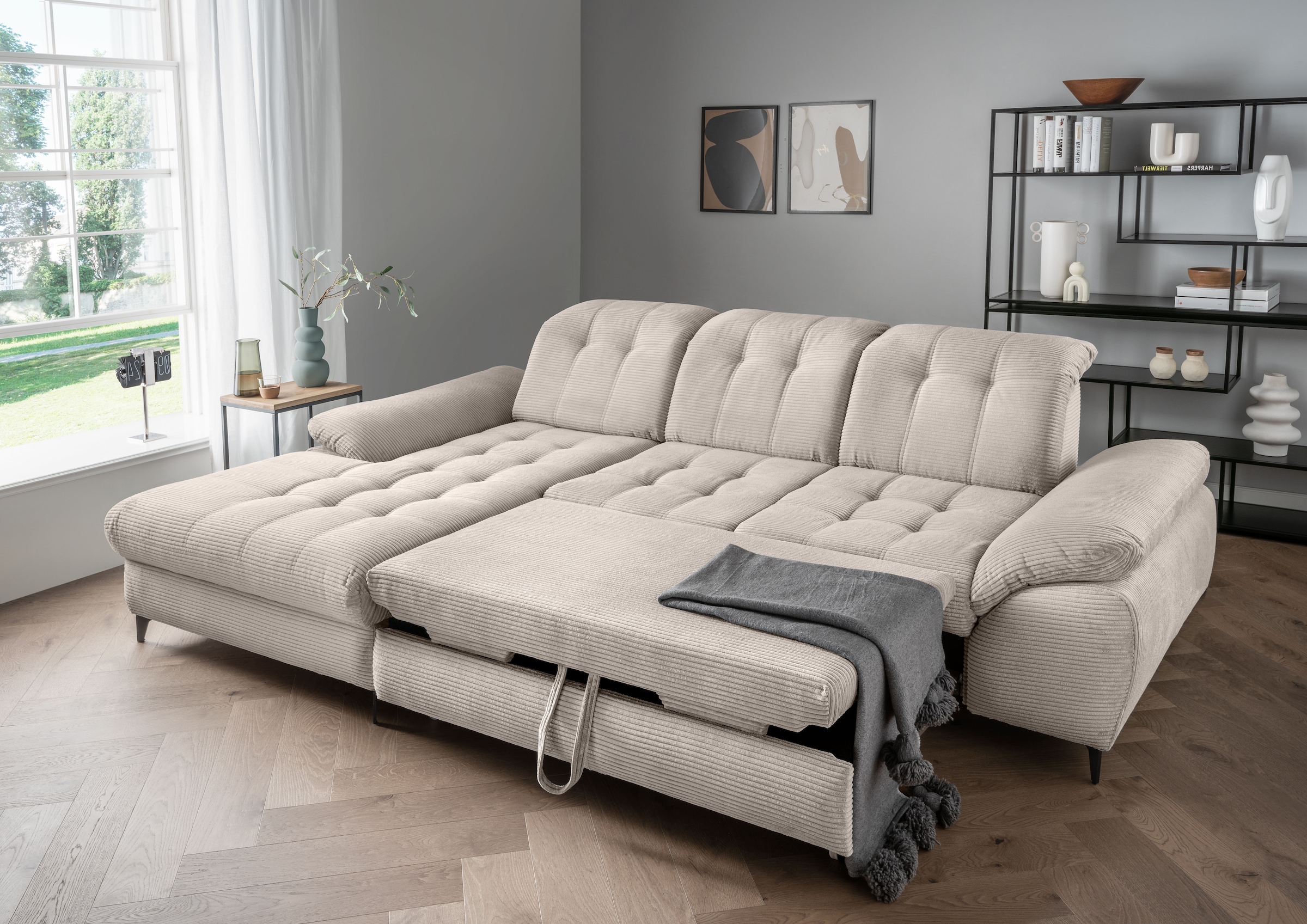 Home affaire Canapé d'angle »Lazio modern und bequem, schmale Armlehnen, tolle Detailverarbeitung« deux couleurs de pieds différentes au choix