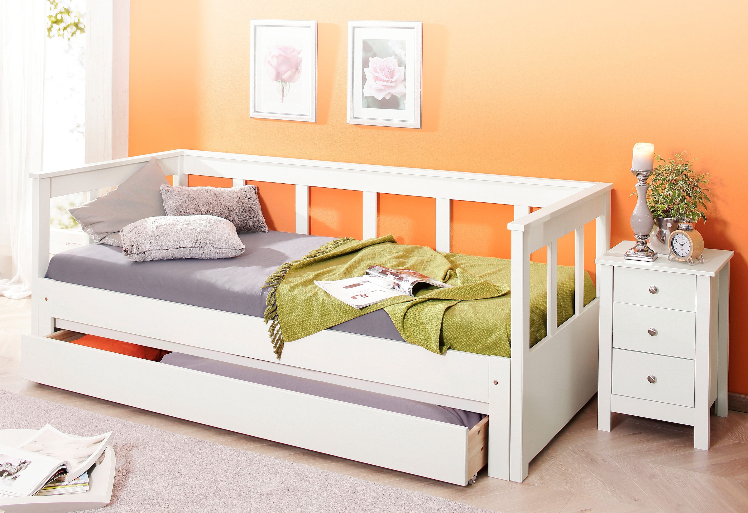 GOODproduct Lit de jour »"AIRA" Kinderbett, Gästebett, Skandi- Design, Schublade optional« FSC® zertifiziertes Massivholz,  mit ausziehbarer Liegefläche, ideal fürs Jugend- oder Gästezimmer