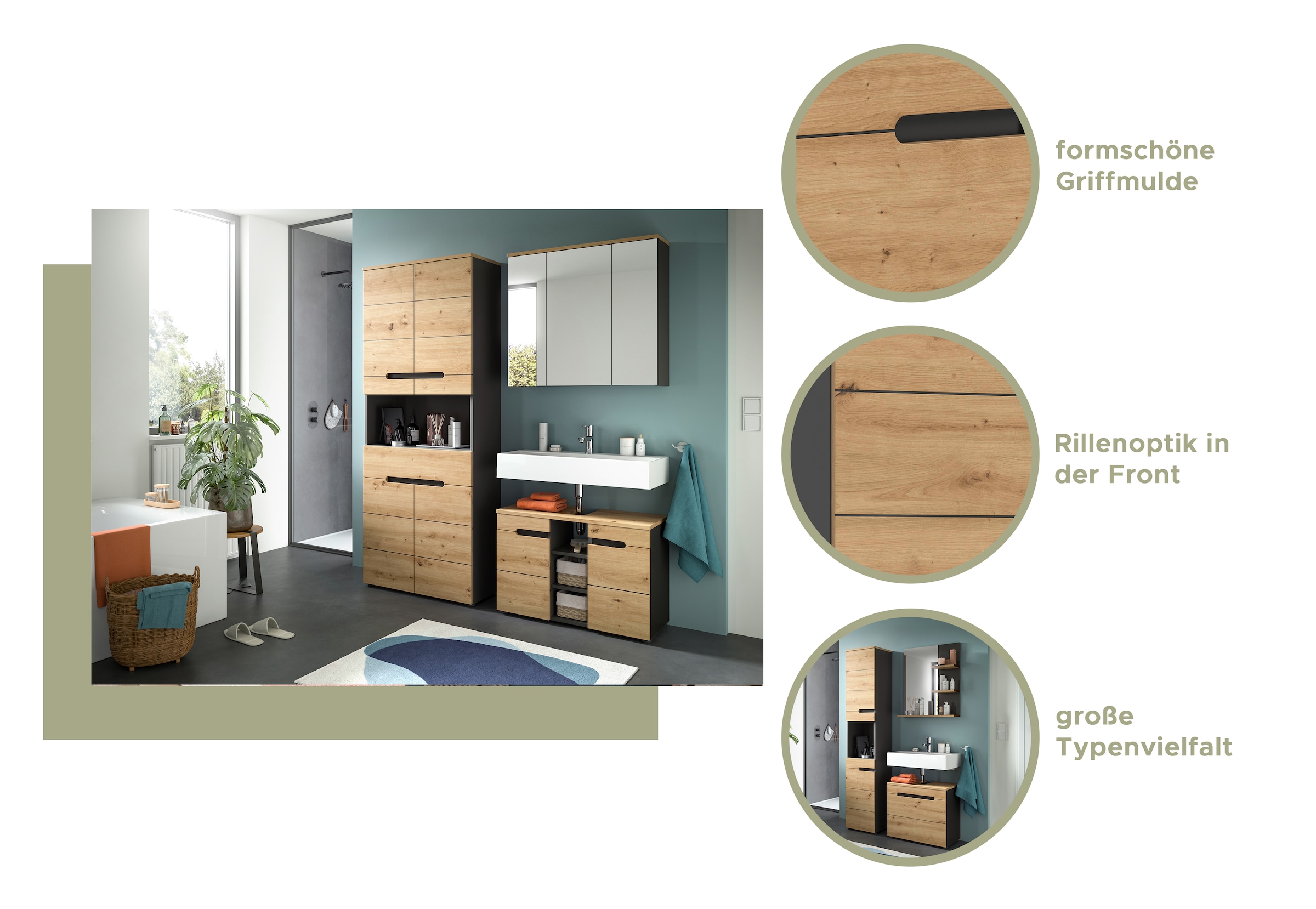 welltime Hochschrank »REHAT, Türen mit Soft-Close, eingefasste Griffaussparung in der Front« BxHxT: 38x193x34 cm, 2 Türen, 5 Fächer