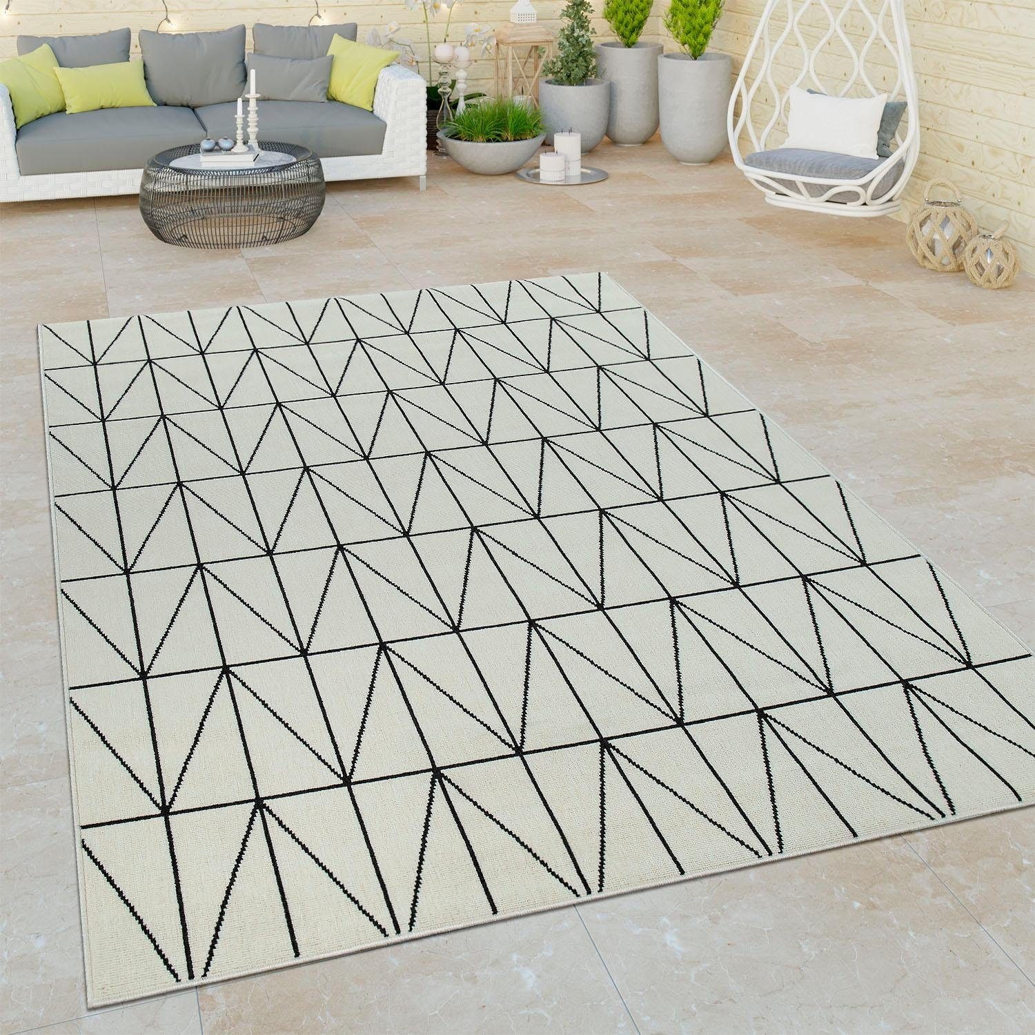 Paco Home Teppich »Brugge 224« rechteckig 4 mm Höhe Flachgewebe, modernes gemetrisches Muster, In- und Outdoor geeignet