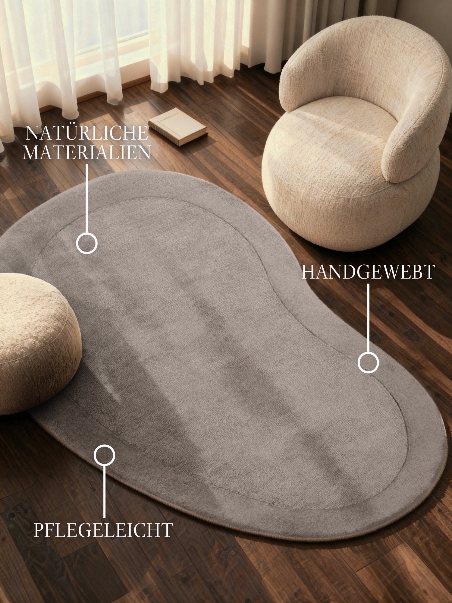 Villeroy & Boch Tapis »Wollteppich Kari« Rectangulaire 17 mm Höhe Handgewebt, Wolle, Bordüre, Einfarbig, Läufer, Wohnzimmer, Organisch