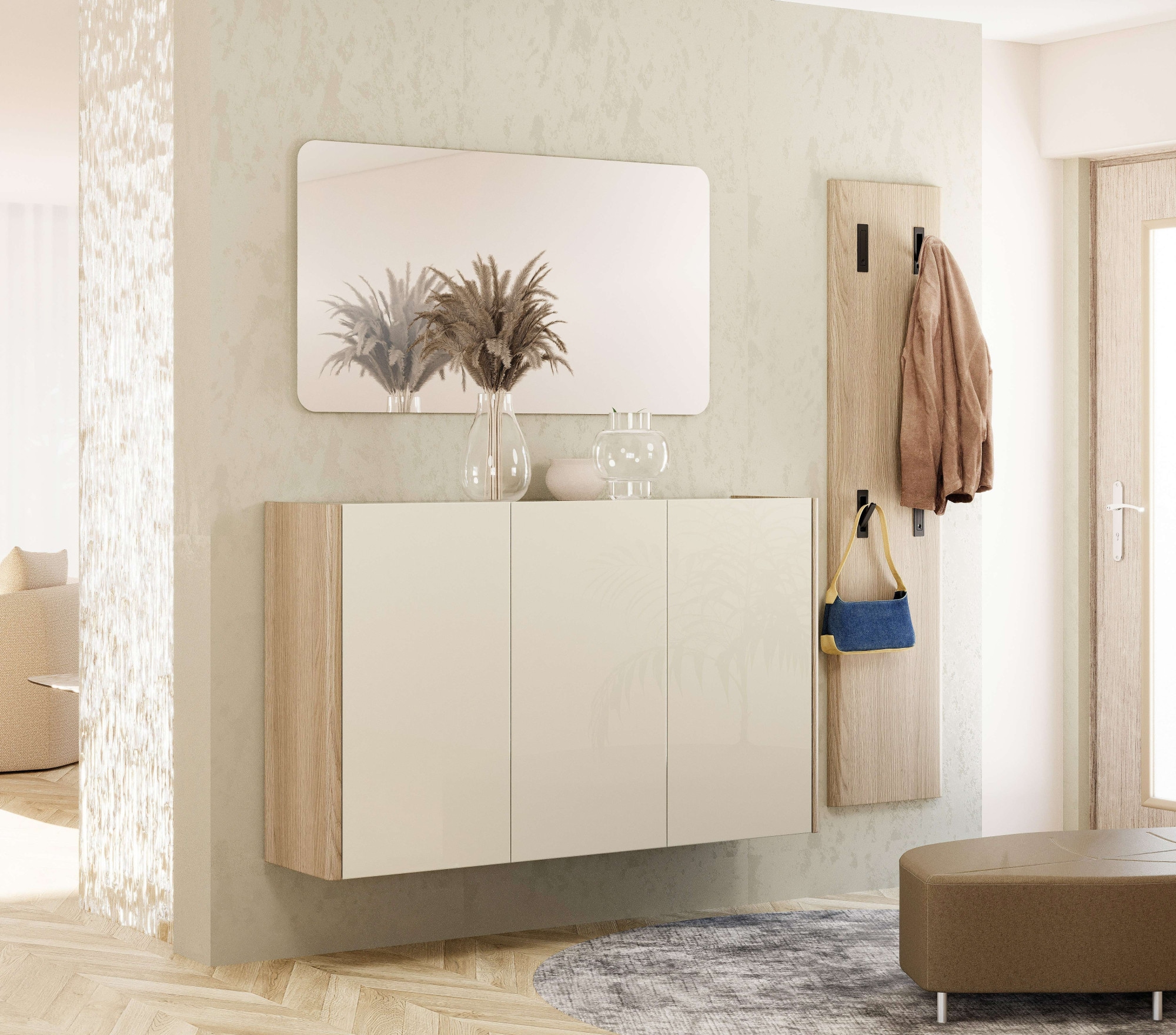 Home affaire Panneau de vestiaire »DILLON, Garderobenwand, Paneel, 4 Klapphaken, Made in Italy,« 1 cuis tlg. Largeur 40 cm, hauteur 170 cm, côtés arrondis, Made in Italy