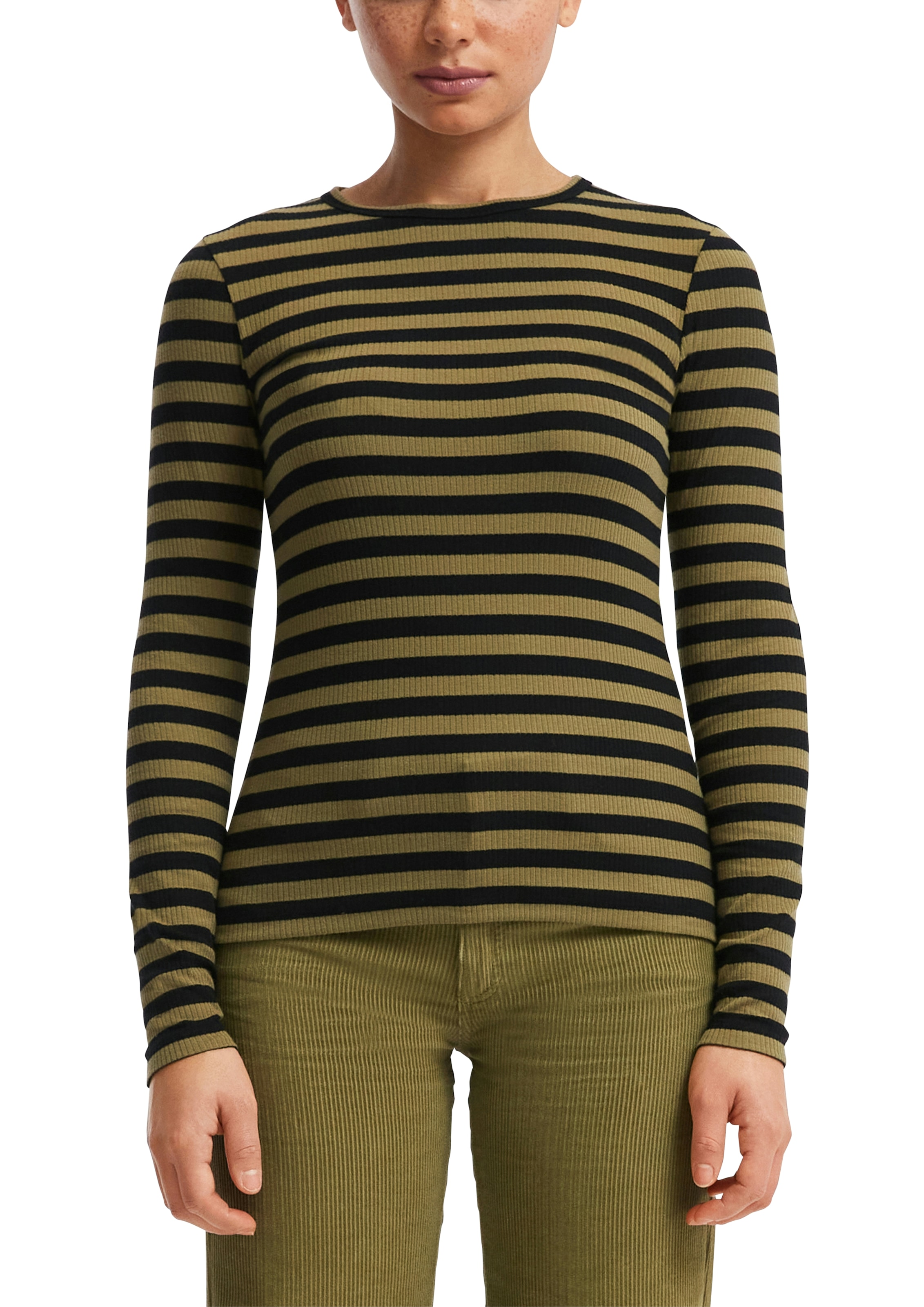 QS T-shirt à manches longues Sommershirt, geringelt, Ripp-Ware