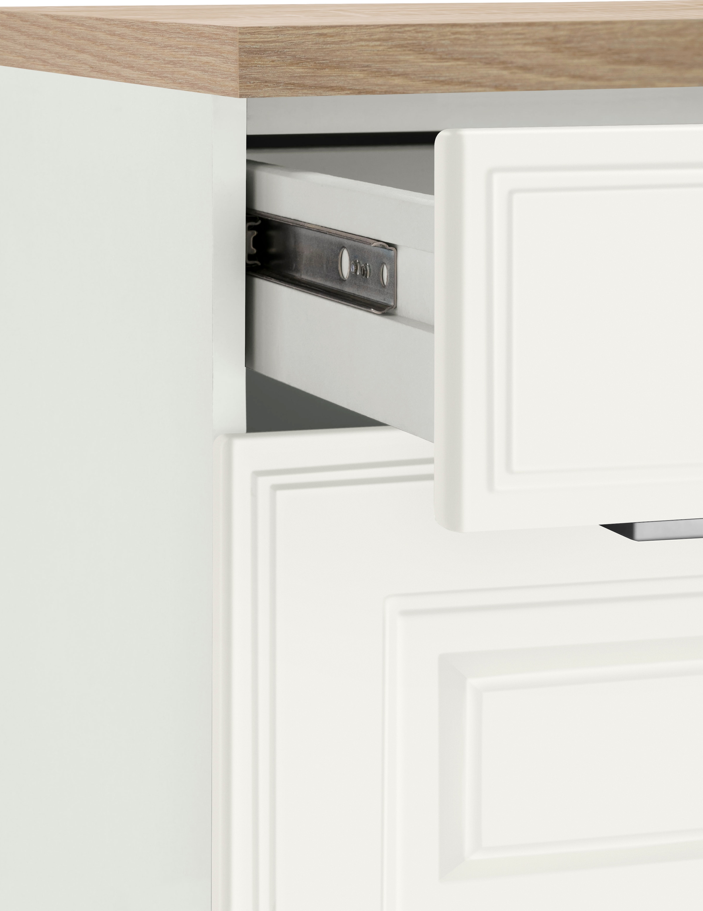 KOCHSTATION Kitchenette »KS-Stockholm – Küche mit hochwertiger und detailreicher Landhausfront« largeur 270 cm, avec appareils électroménagers en option, façades MDF