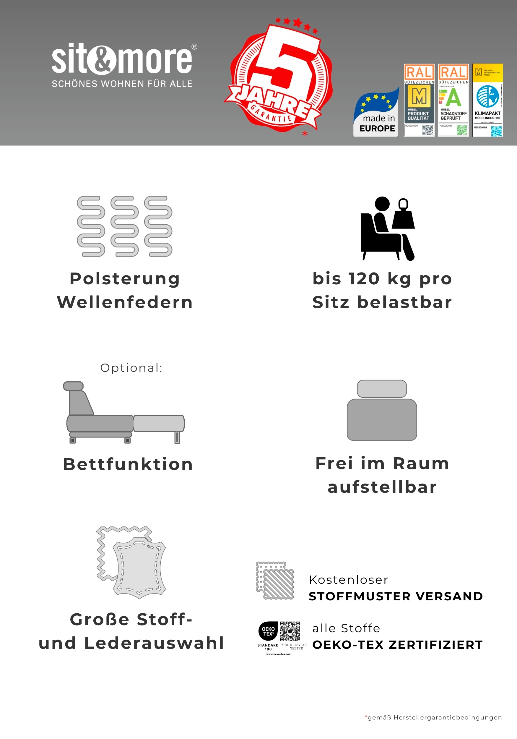 sit&more Ecksofa »Mailand L-Form, B: 250 cm, Leder, Komfortsitzhöhe 46 cm« optional Schlaffunktion, Liegefläche: 194x122cm, Komfortpolsterung