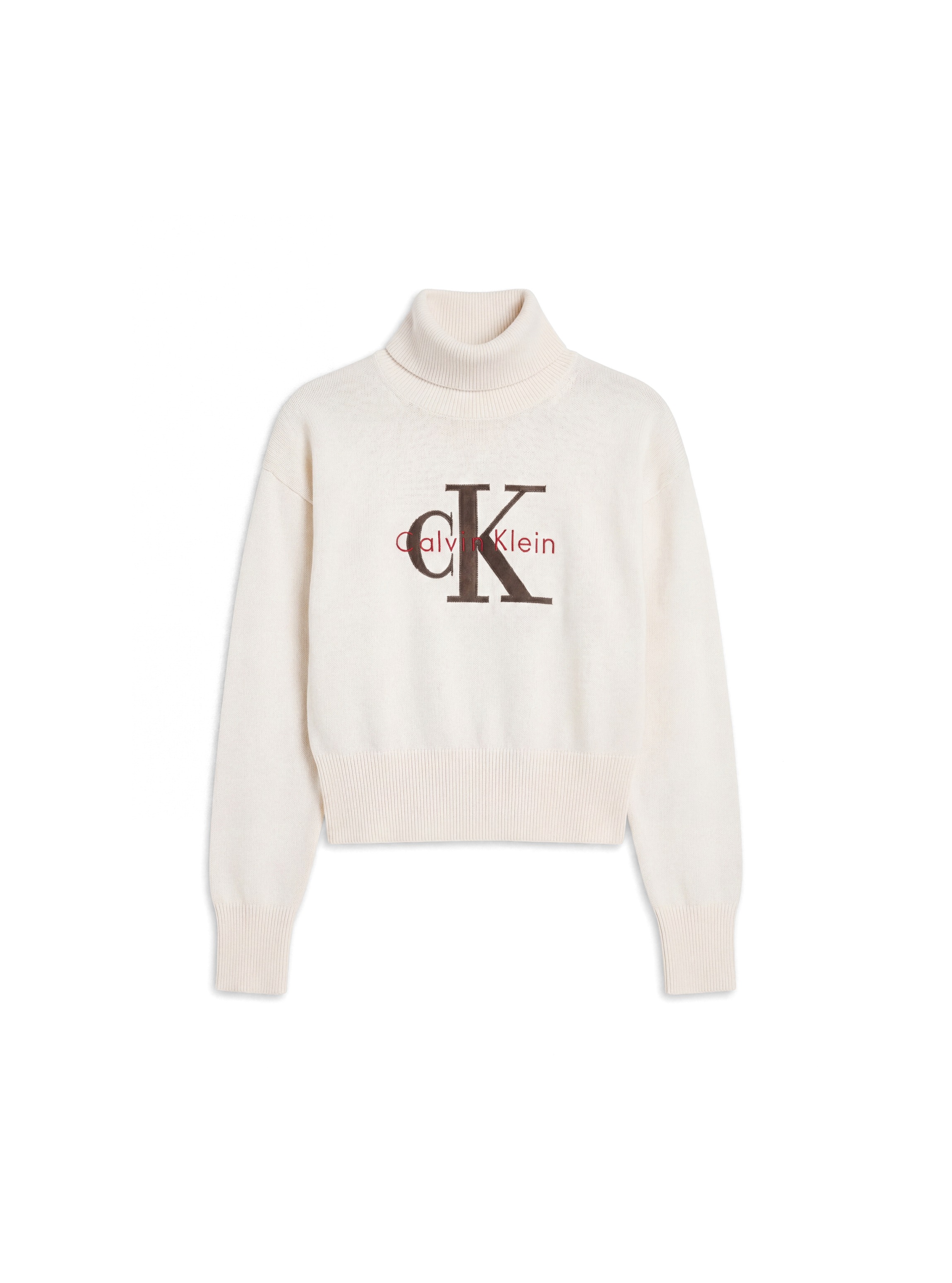 Calvin Klein Jeans Rollkragenpullover Rollkragen, breites Bündchen, Regular Fit, Applikation & Stickerei