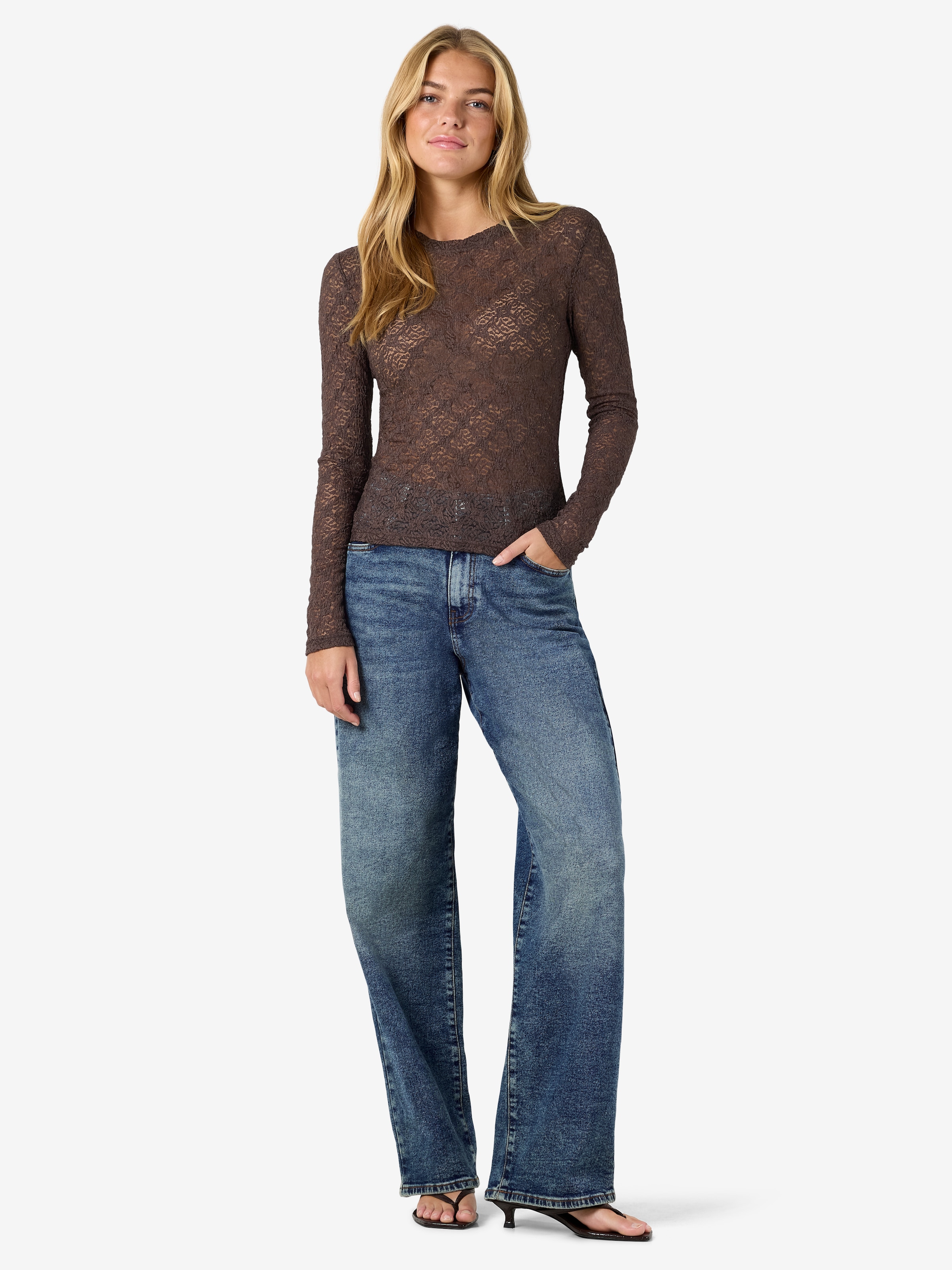 Noisy may Spitzenshirt »NMJUDITH L/S LACE TOP NOOS« Kunstfaser, regular fit