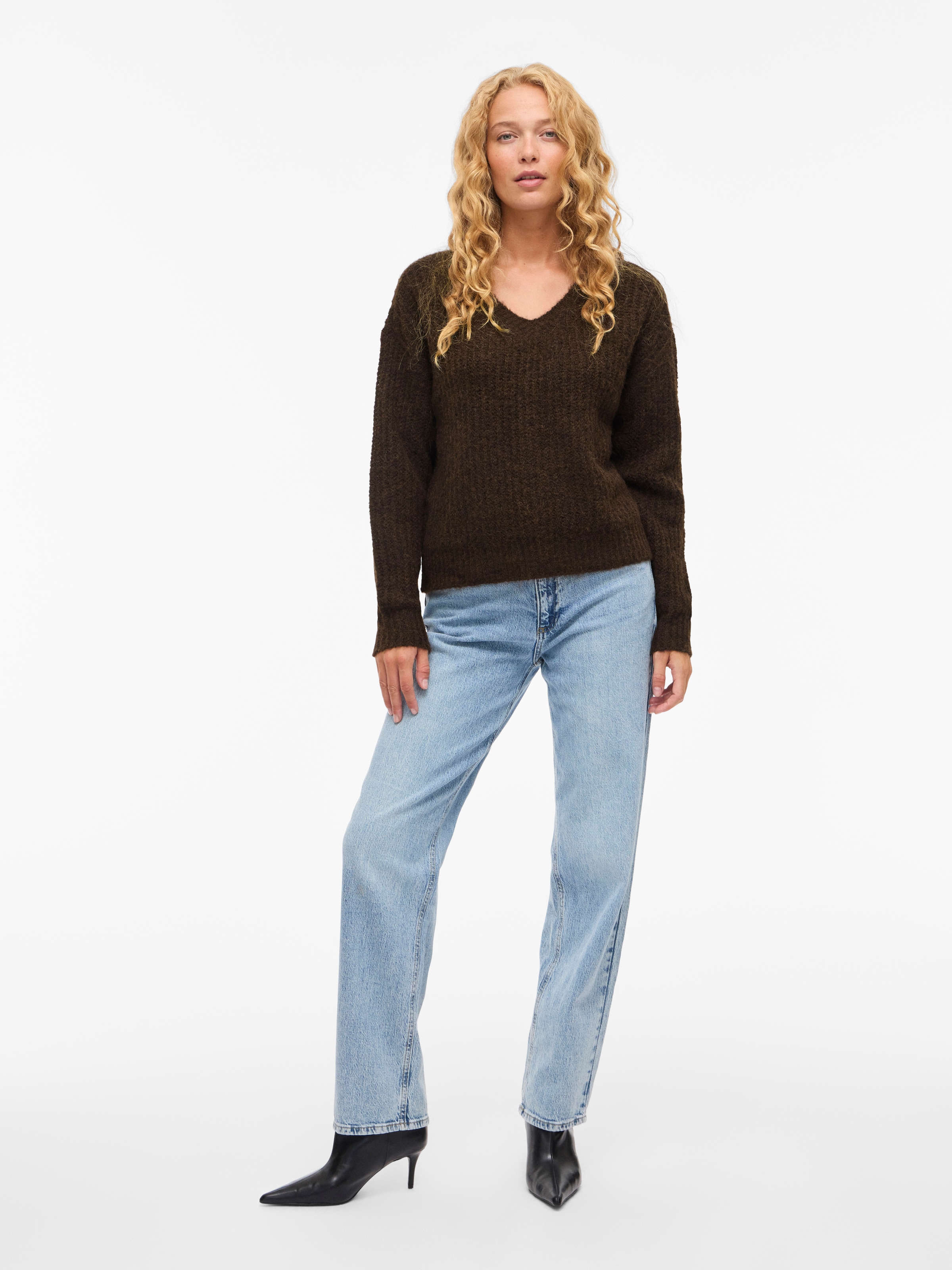 Vila Pull col V »VILAMPE V-NECK L/S KNIT TOP-NOOS« mélange de matériaux, coupe régulière