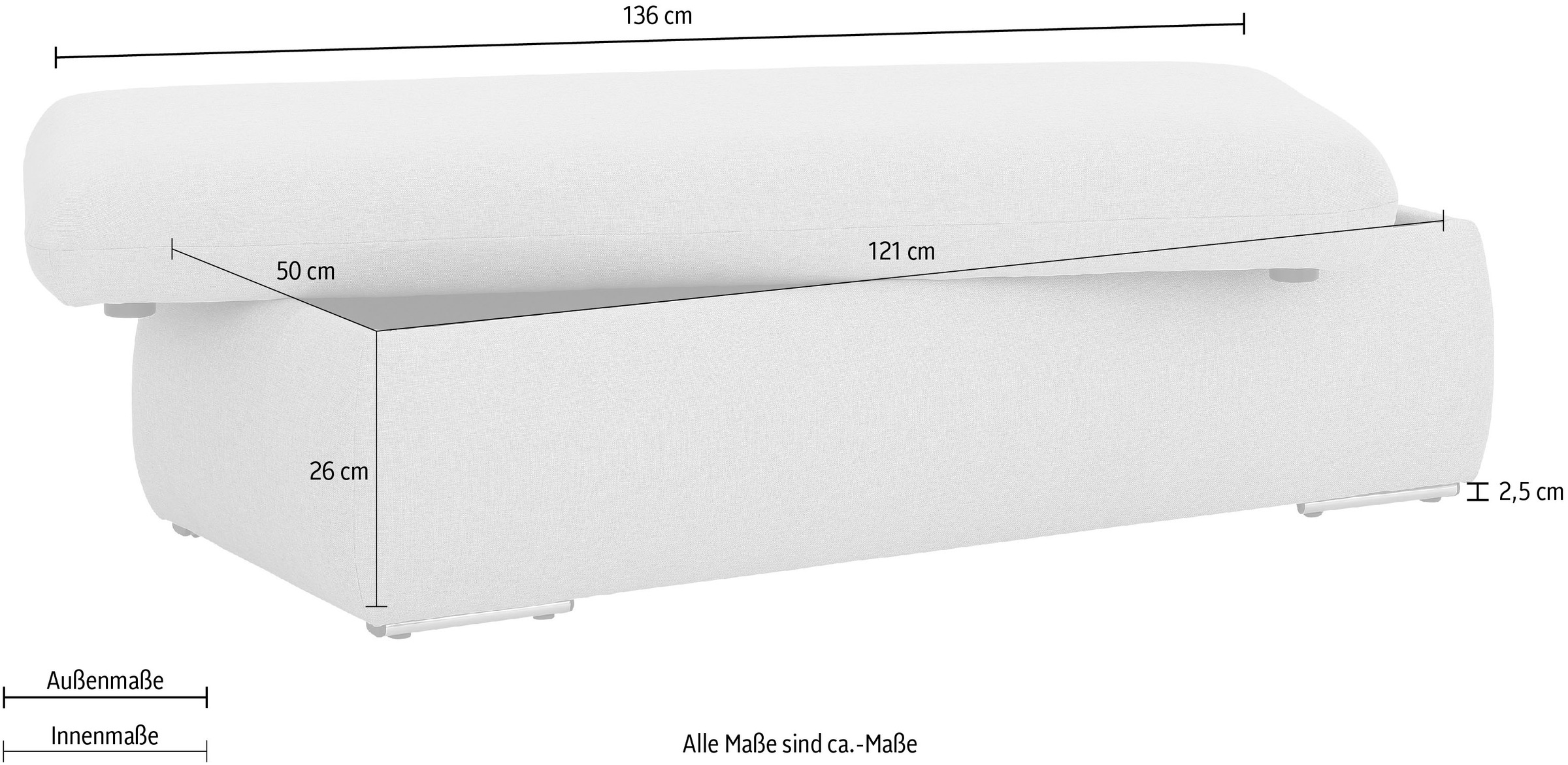 INOSIGN Polsterhocker »Avesa« Mit grossem Staufach, passend zur Serie "Avesa", B/T/H: 136/64/43 cm