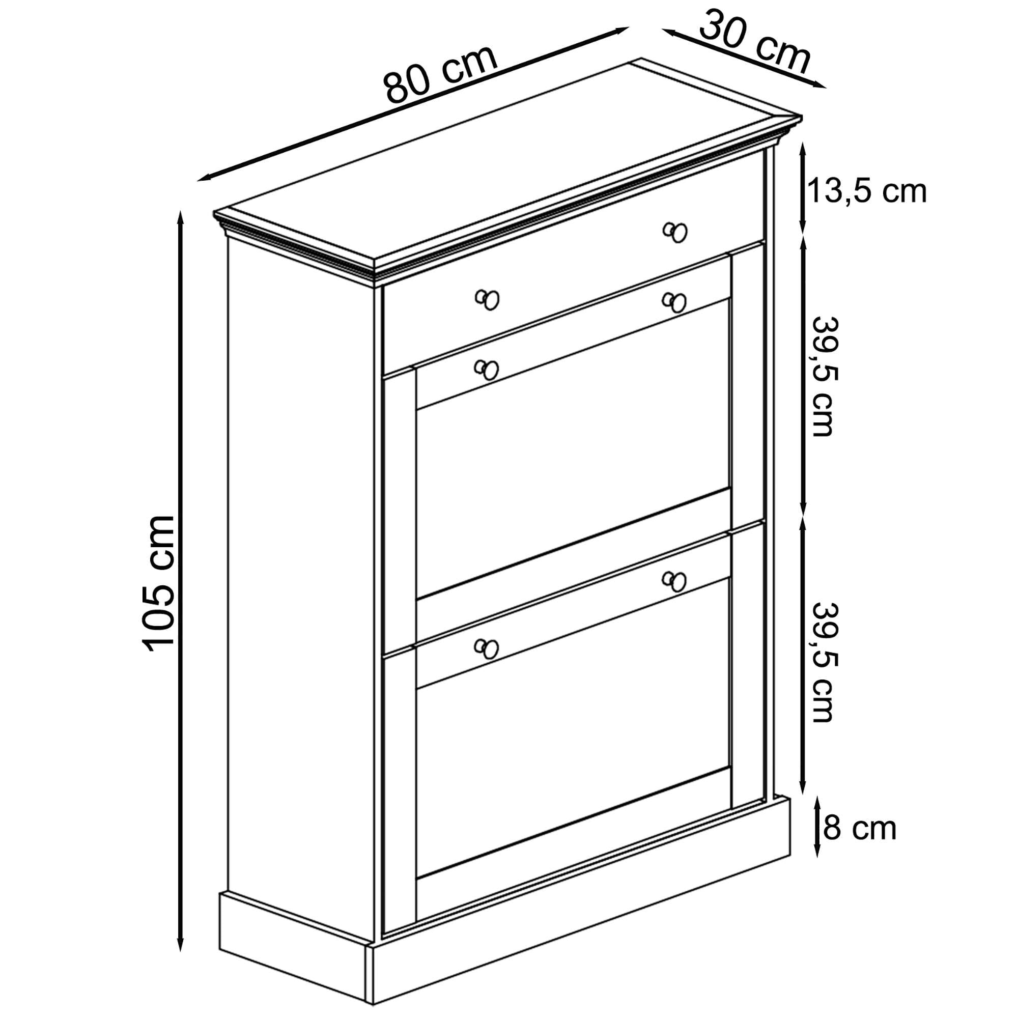 GOODproduct Schuhkommode »Binz Schuhschrank mit 2 Klappen und 1 Schublade mit Metallknopfgriffen« mit schönen Metallgriffen und vielen Stauraummöglichkeiten, Höhe 105cm