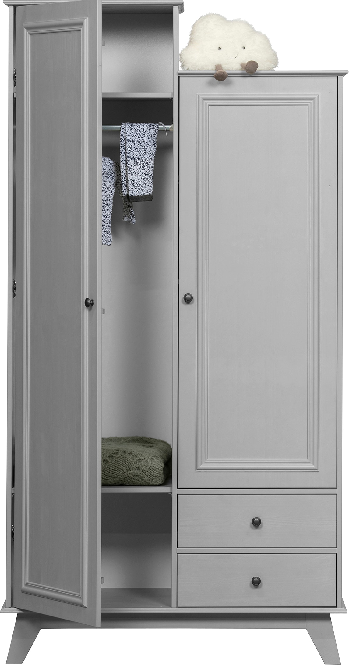 WOOOD Garderobenschrank »Lily mit FSC® Massivkiefer und asymmetrischer Höhe B98 x T41 x H190 cm« Mit Metallknöpfen Tragkraft 10 kg pro boden wasserbasierter Schutzlack