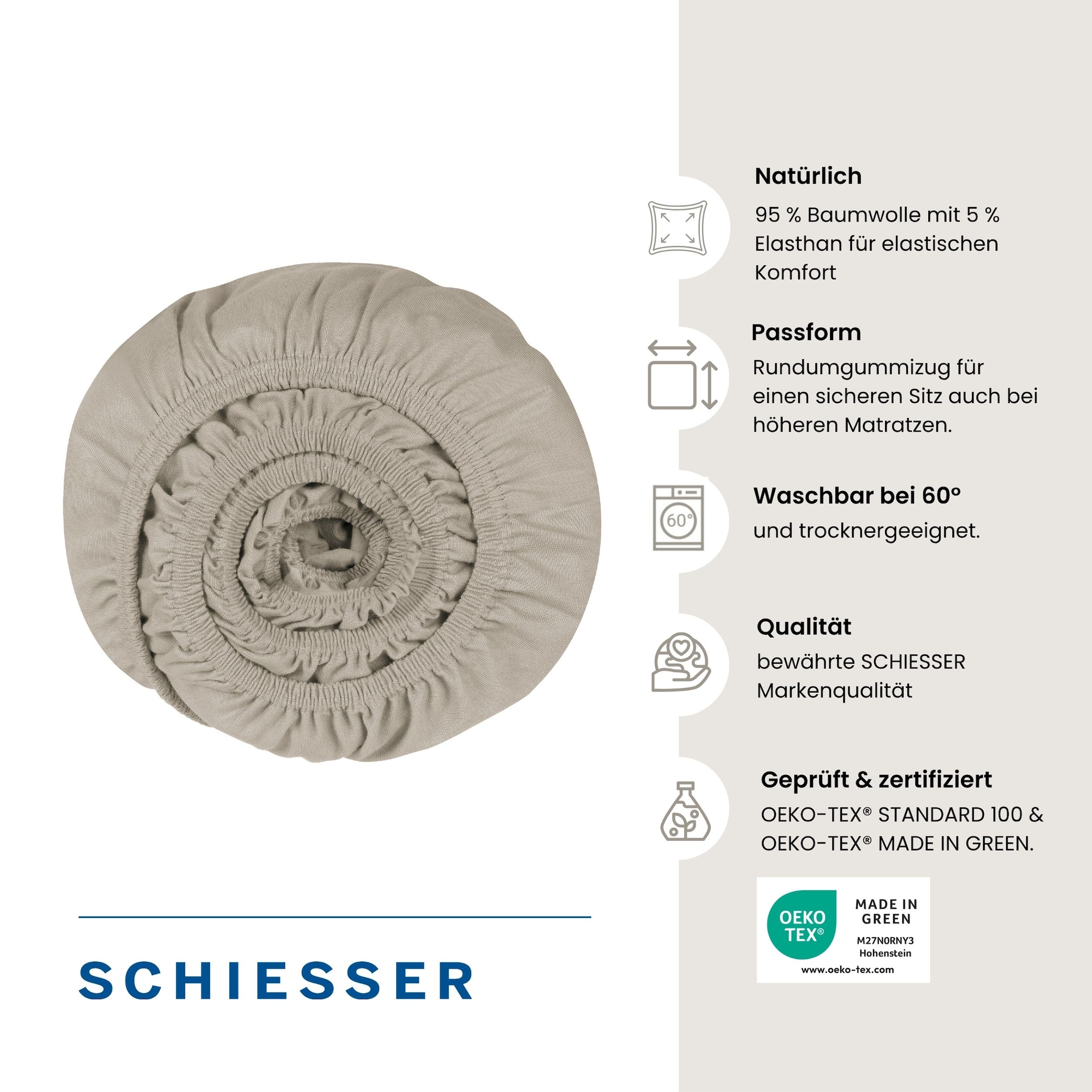 Schiesser Draps de lit »Flexi für Topper aus 95% Baumwolle und 5% Elasthan für flexiblen Sitz« pour matelas jusqu'à 10 cm de hauteur, MADE IN GREEN by OEKO-TEX®