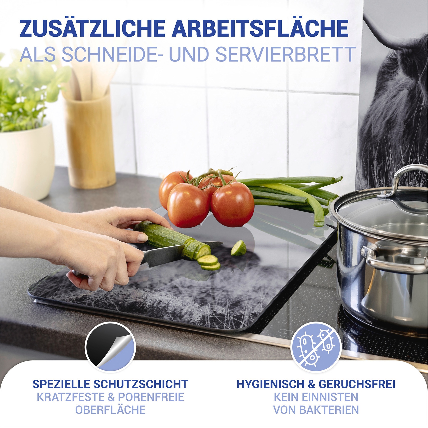 WENKO Herd-Abdeckplatte »Universal Modell Highland Cattle« Herdabdeckung für alle Herdarten, kratzfest, mit rutschfesten Füssen