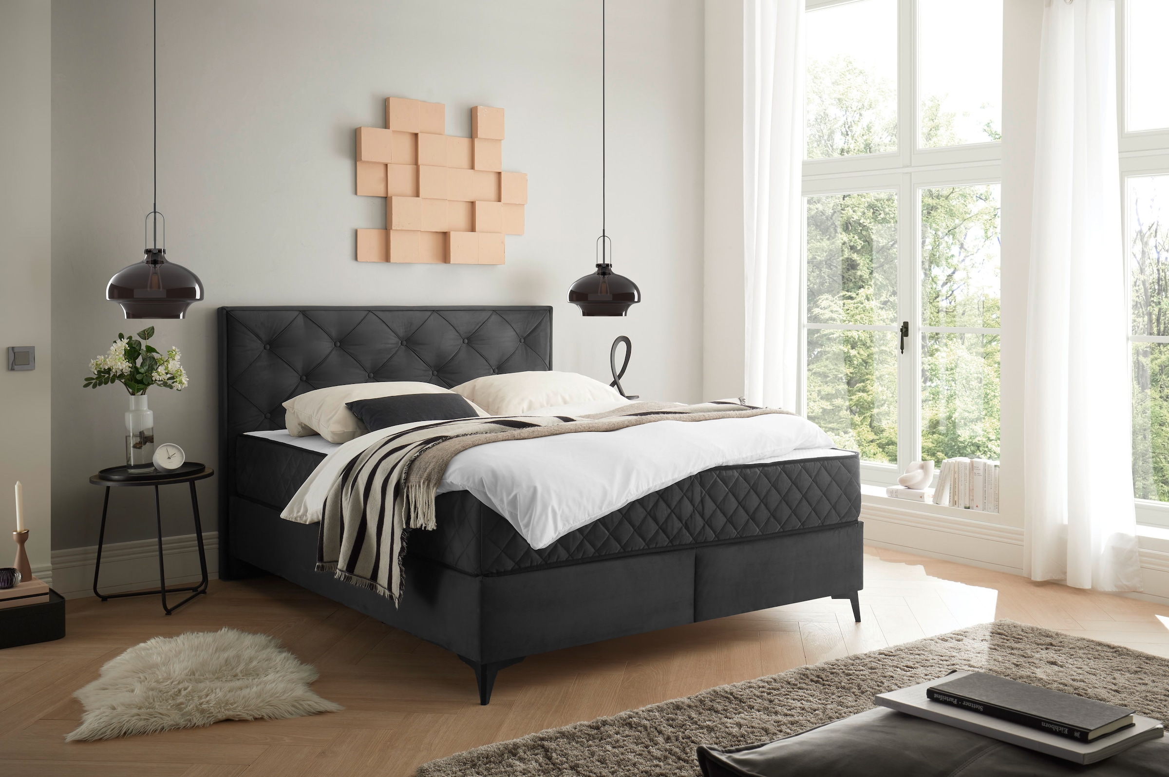 ED EXCITING DESIGN Lit de boxe »Monroe inkl. Bettkasten, erhältlich in den Breiten 160cm & 180cm« matelas duo - côté ferme avec natte de coco