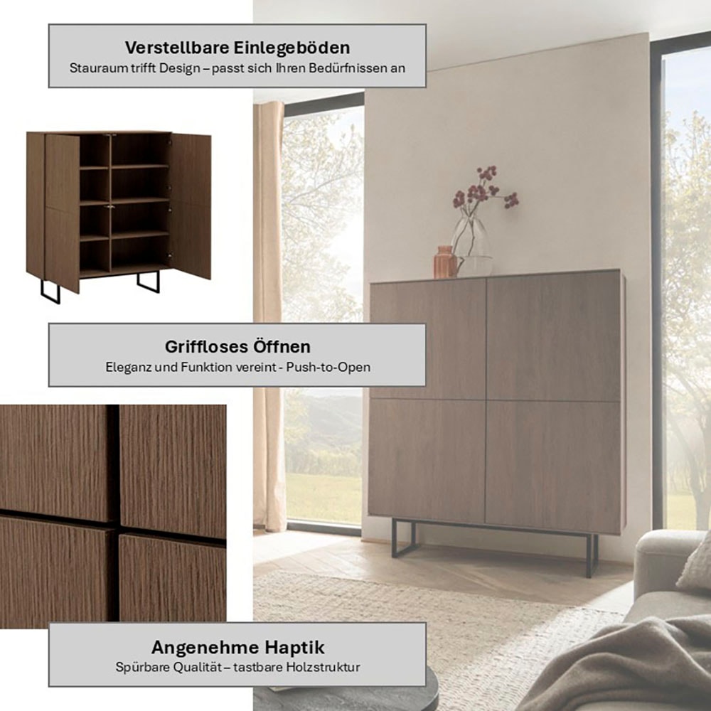 Home affaire Buffet haut »Lund, moderner Schrank, Kommode mit Kufengestell« surface supérieure visuellement fine, aspect haut de gamme, espace de rangement suffisant