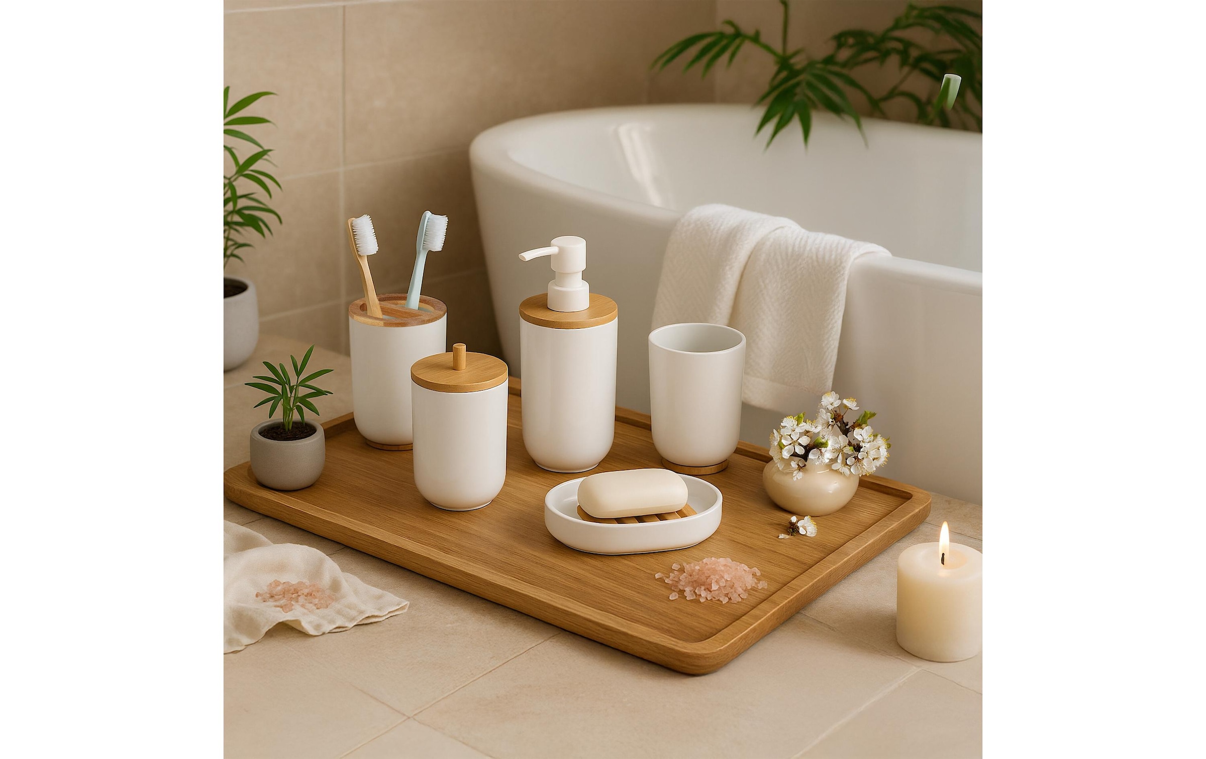relaxdays Set d'accessoires de salle de bain »7-teilig«