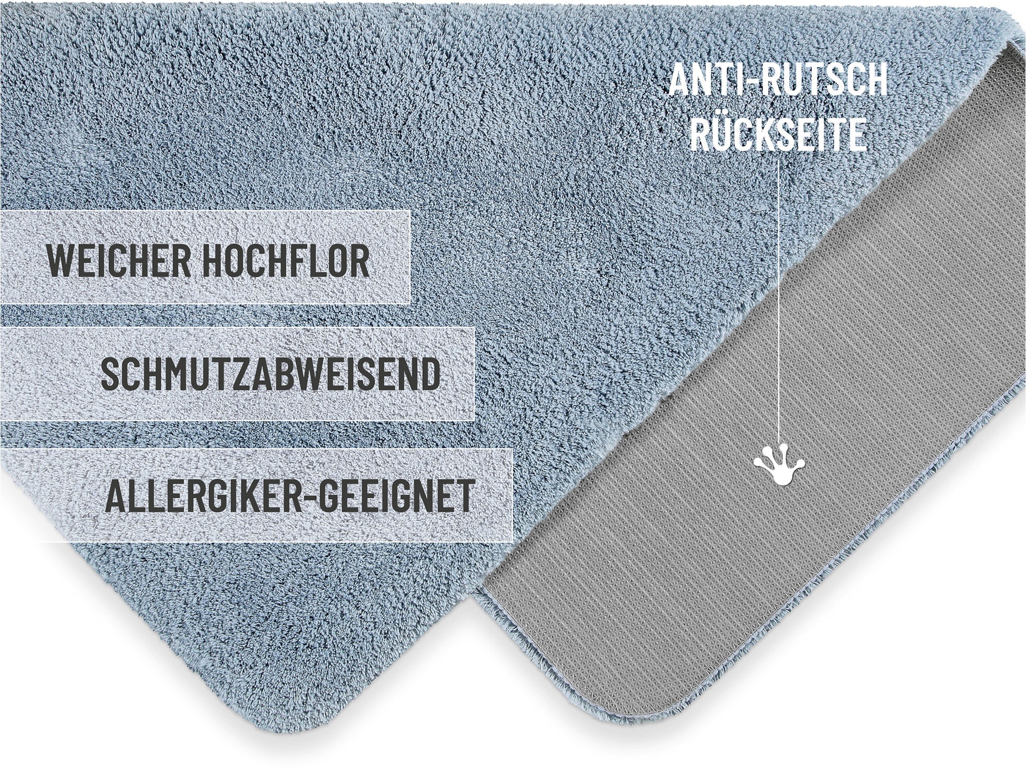 Homie Living Tapis de bain »Porto Azzurro« Höhe 30 mm revêtement antidérapant Badteppich, uni, rechteckig & rund, waschbar, Badezimmerteppich