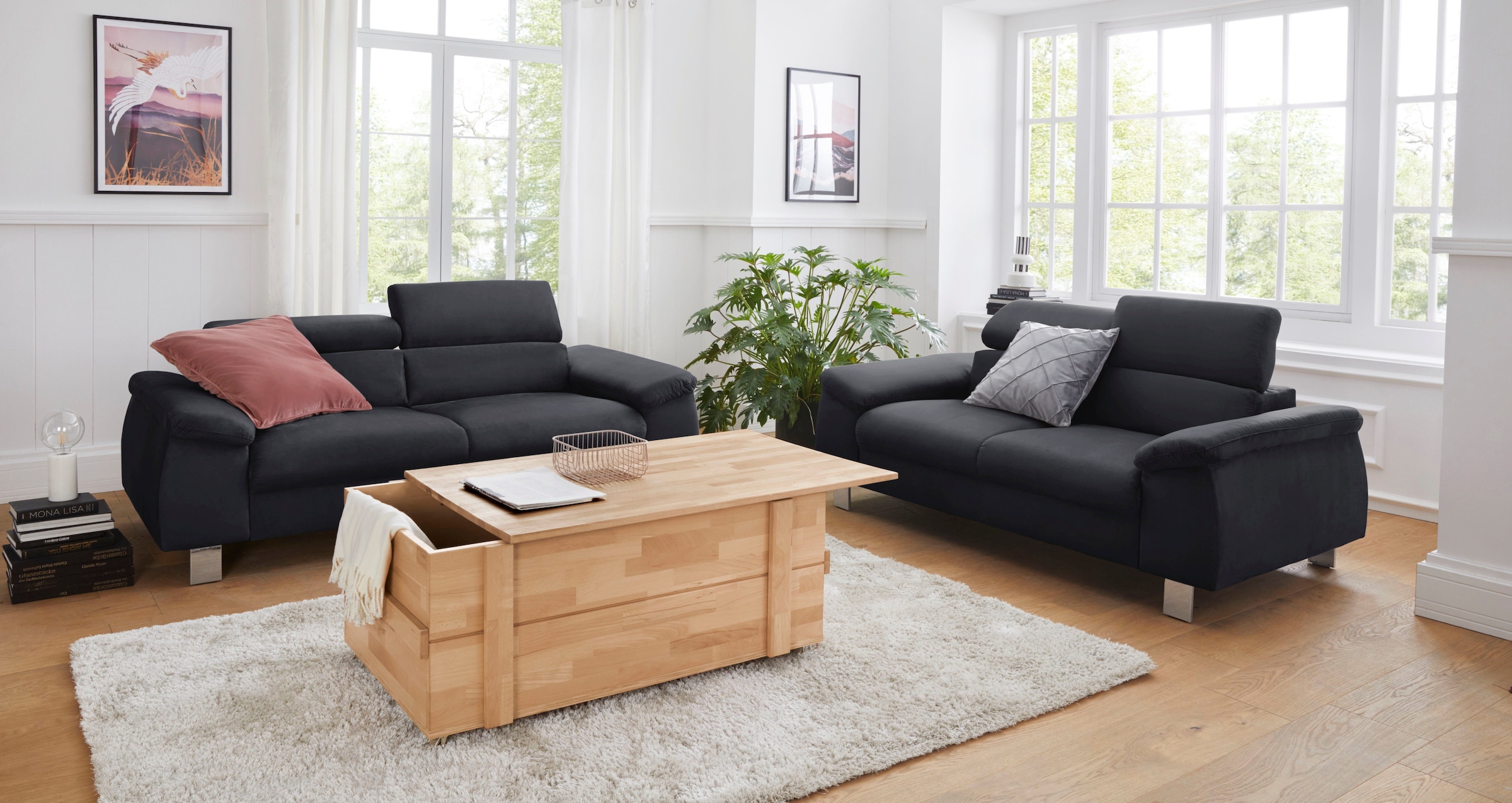 COTTA Ensemble rembourré »Komaris, B: 177 bzw. 100 cm« Set,  Set: 2er-Sofa & Hocker, mit Kopfteilverstellung