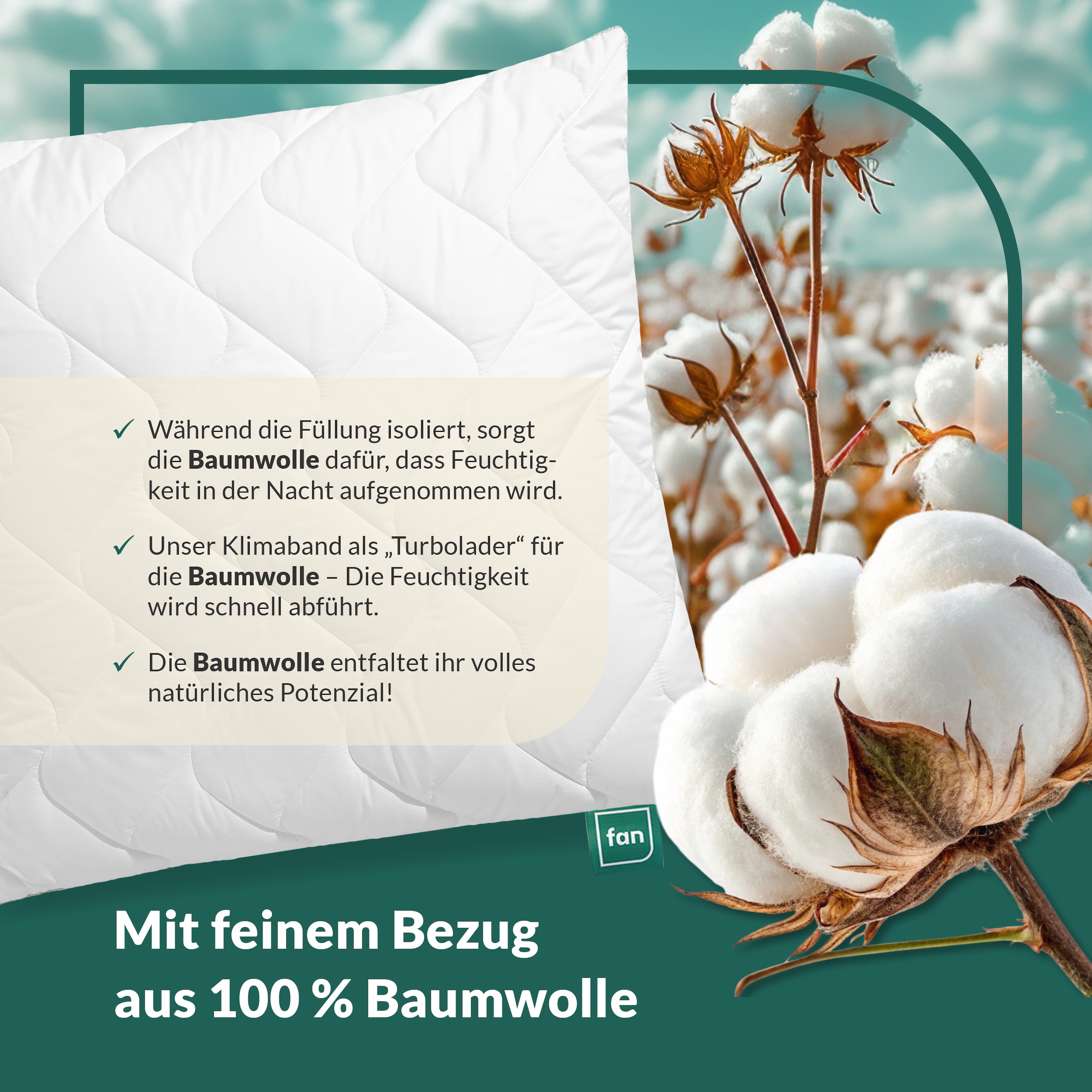 fan Oreiller en microfibre »Climacontrol® II m. Baumwollbezug« 1 cuis tlg. Oreiller en microfibre avec bande d’aération, disponible en 40x80 ou 80x80 cm