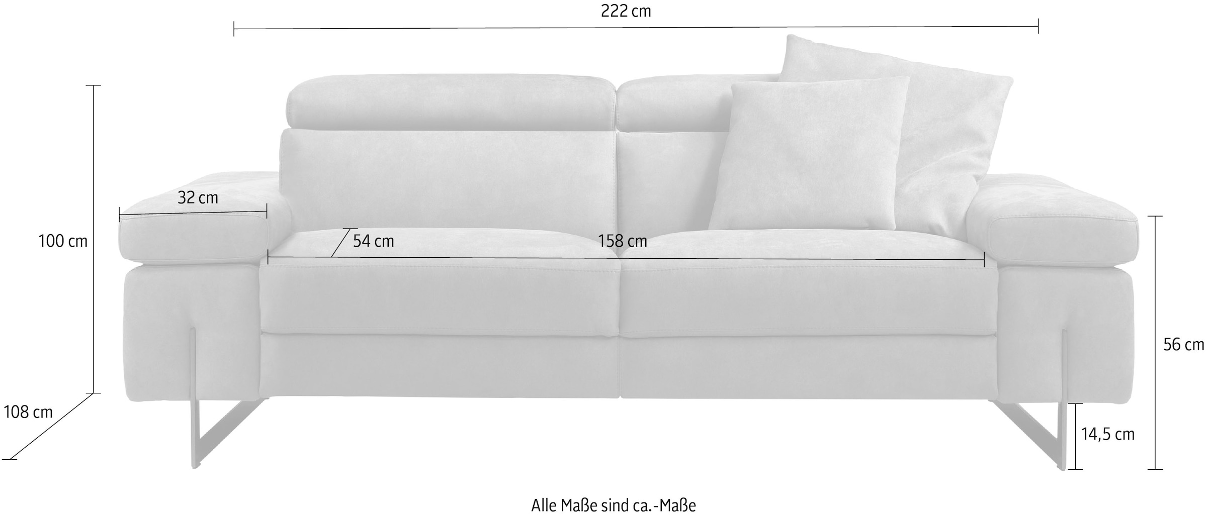 Egoitaliano 2,5-Sitzer »Candice, elegant und edel, hochwertiges Designsofa, bequem« Kopfteile manuell verstellbar, titanumfarbene Kufenfüsse