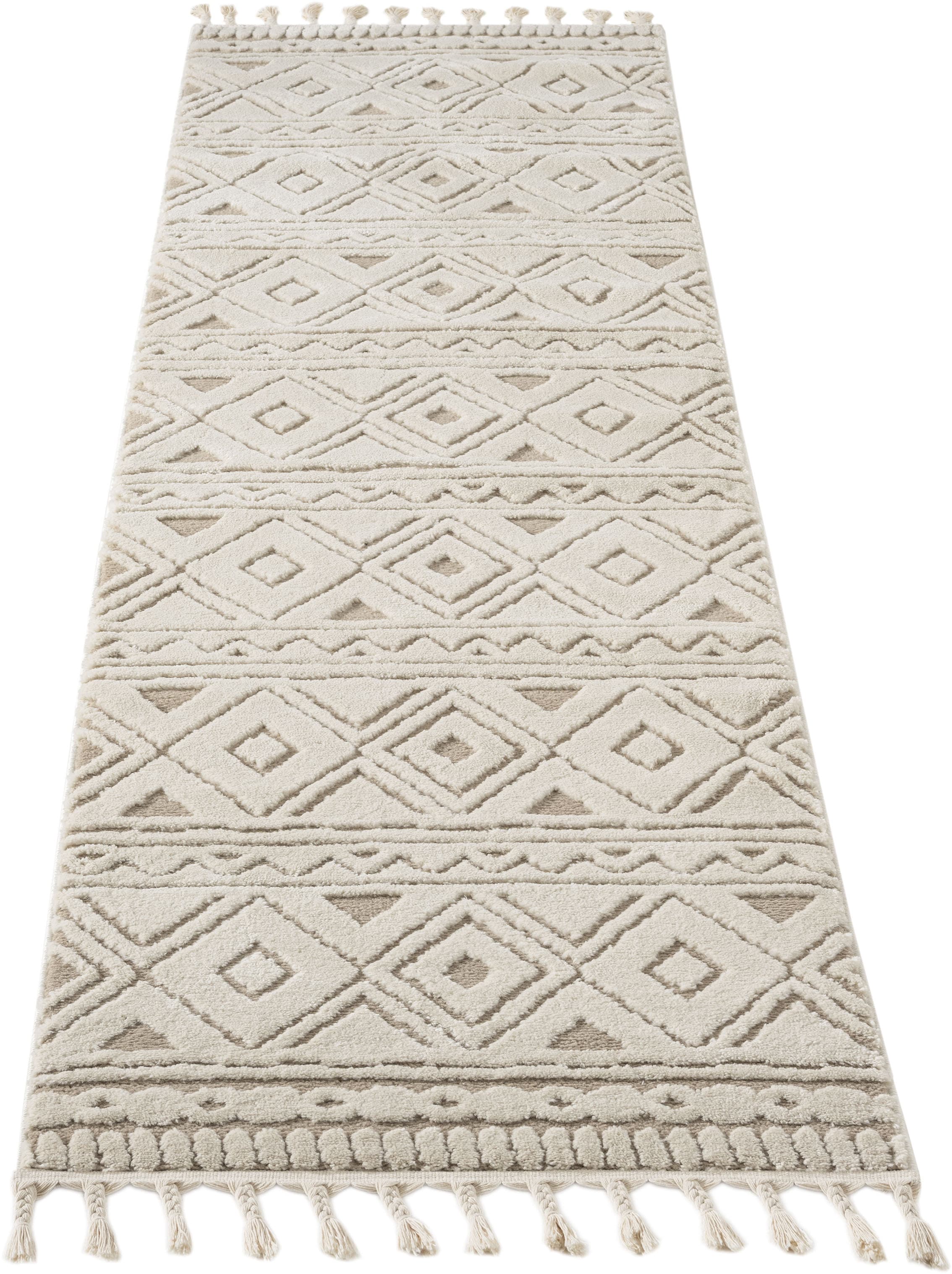 my home Läufer »Bonvo 80x300 cm« rechteckig 19 mm Höhe mit Fransen, Hoch-Tief-Struktur, Wohnzimmer, Schlafzimmer