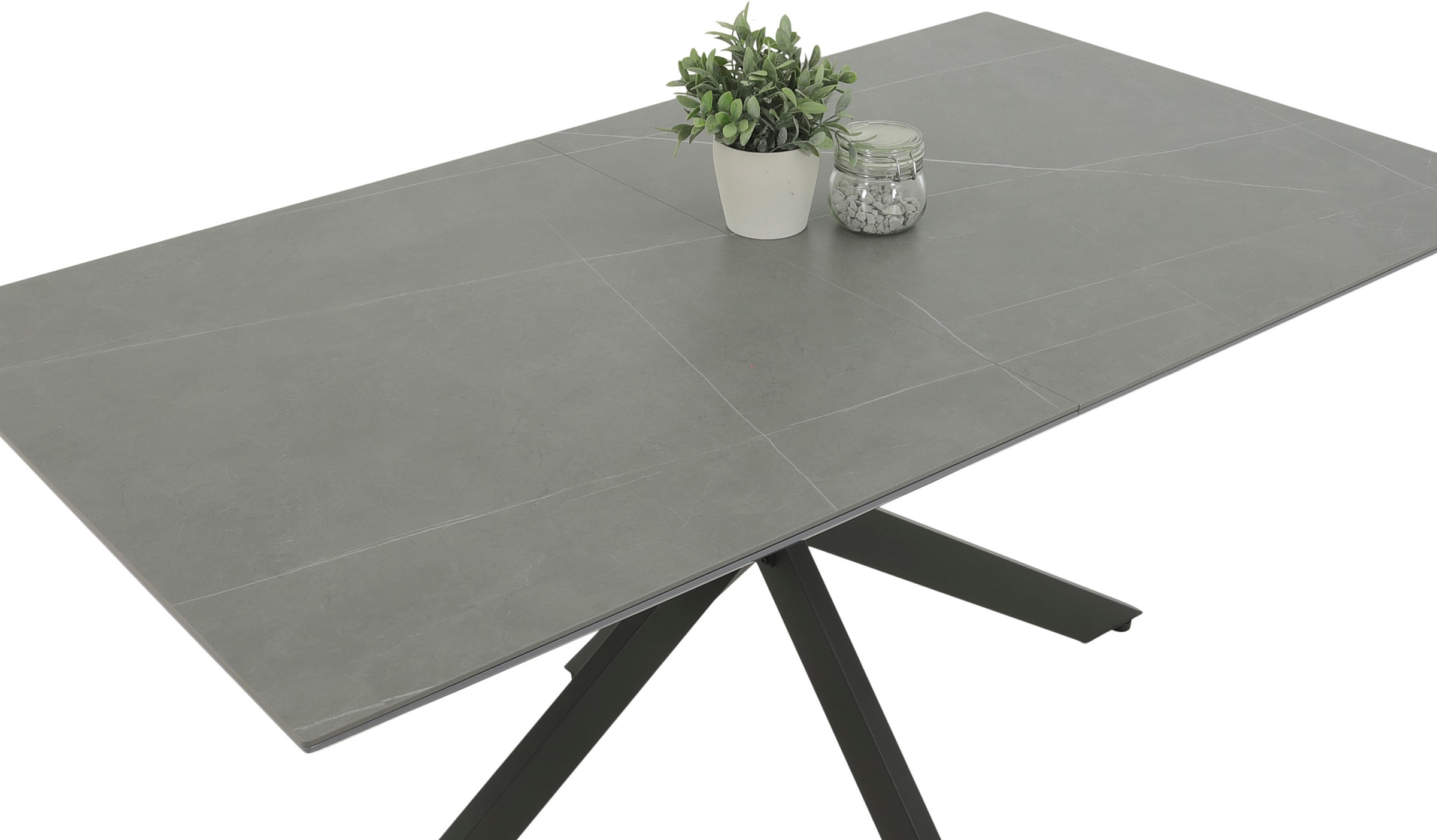 HELA Esstisch »CHIARA Ausziehtisch 160 - 200 cm mit pflegeleichter Steinoberfläche« 1 Stk. tlg. X-Gestell, Synchronauszug, elegante Schweizer Kante