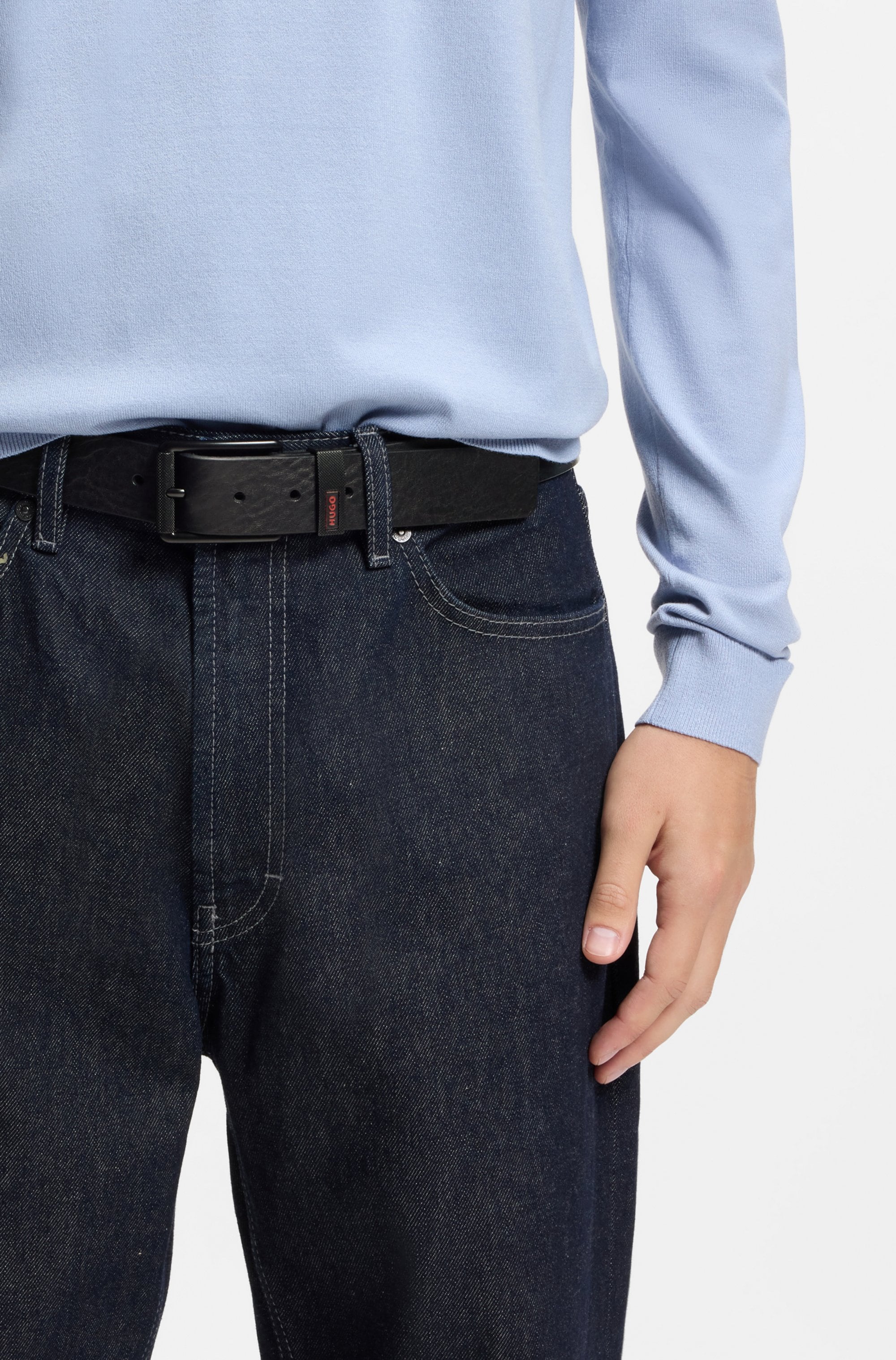 HUGO Ceinture en cuir »Geffrey Sz40« mit Dornschliesse, Logo an der Schlaufe