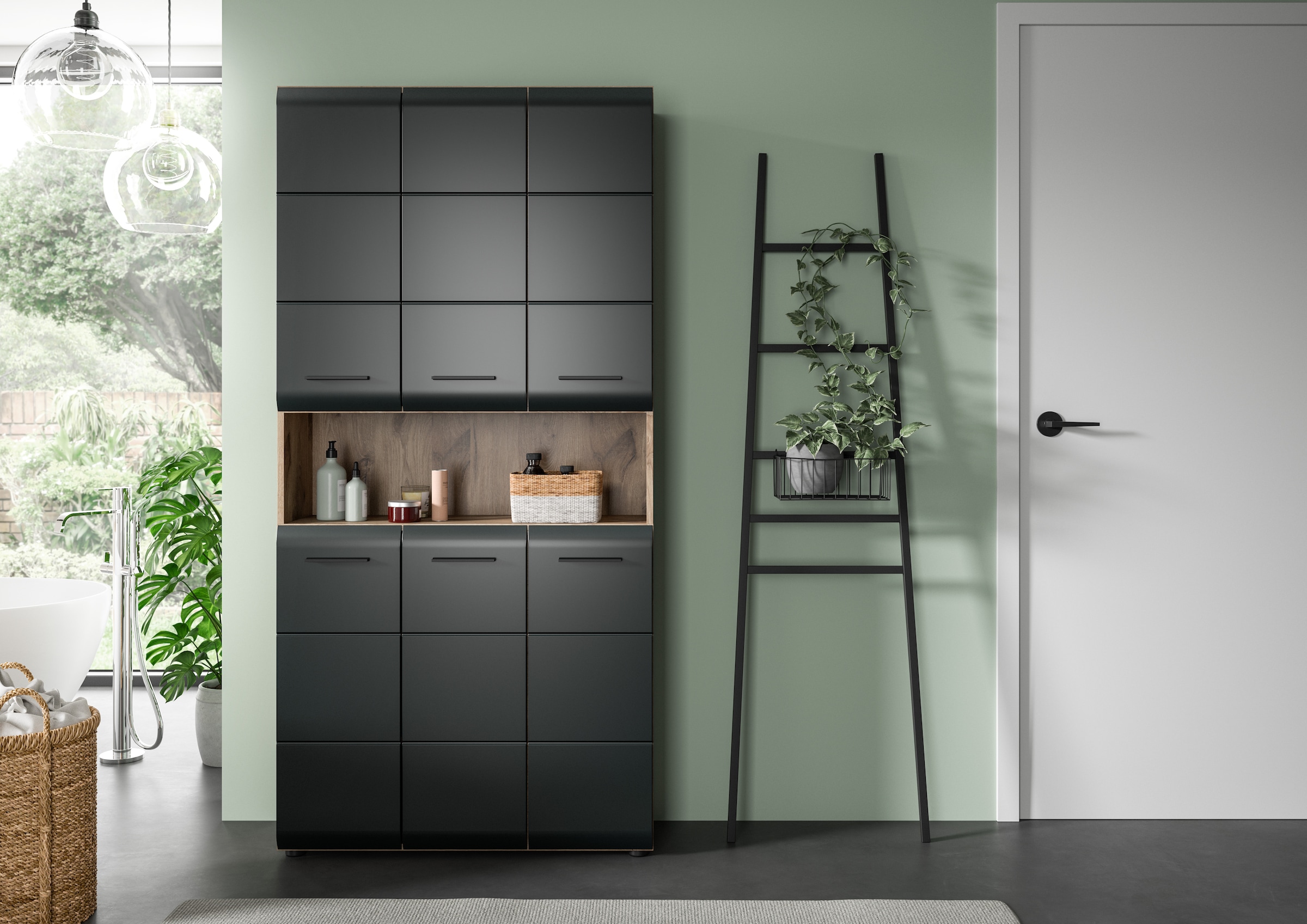 INOSIGN Armoire de rangement 1 cuis tlg. Florenz, Mehrzweckschrank Nox Oak NB, 90 cm breit