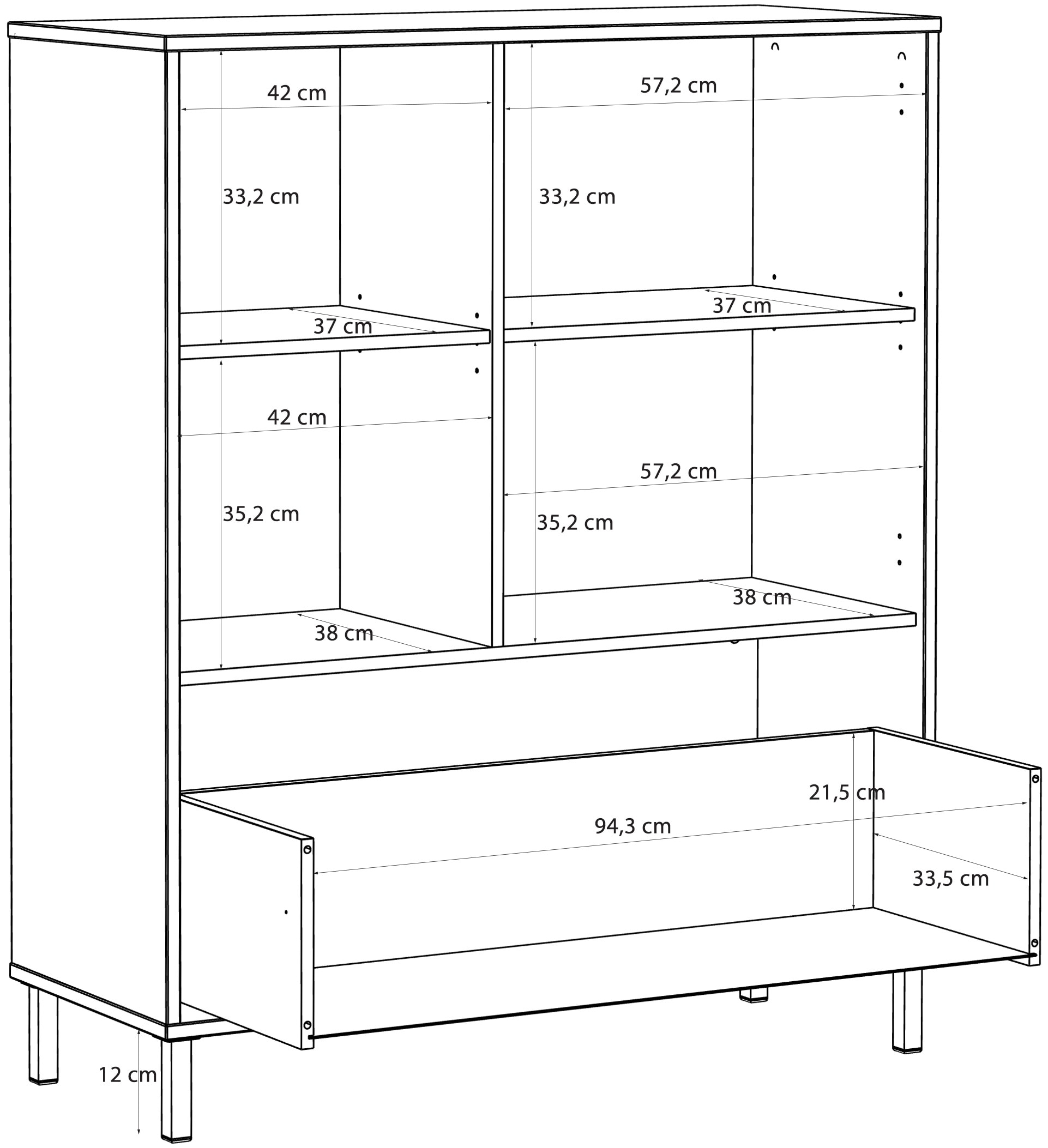 FORTE Commode haute »Milles Jugendzimmer« décor tendance, sortie totale, L/H/P 105,9/124,8/41,5