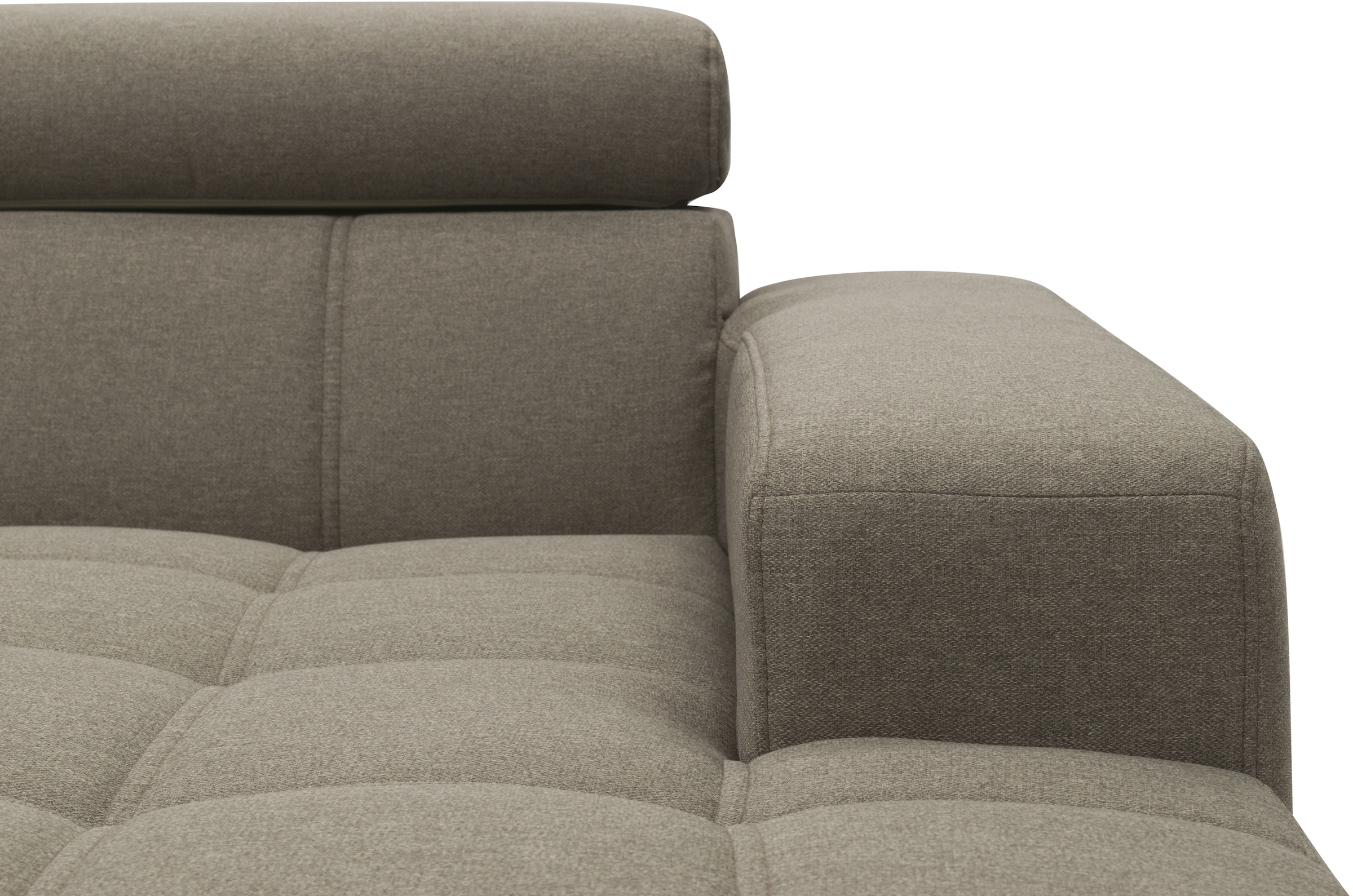 DOMO collection Ecksofa »Trento L-Form, mit Kufenfuss oder Einzelfuss« wahlweise mit Kopfteilverstellung, Recamiere links/rechts bestellbar