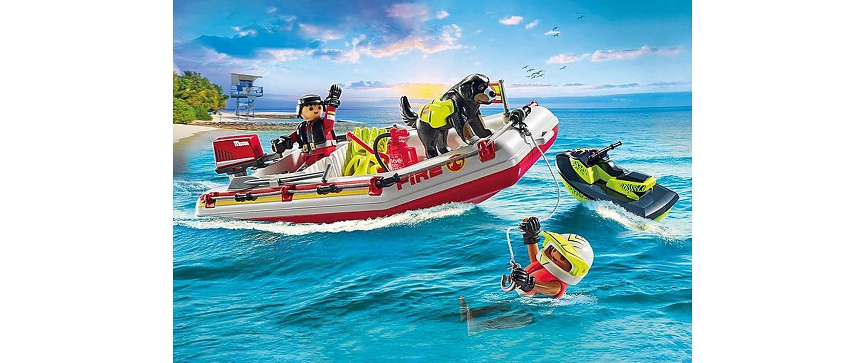 Playmobil® Briques de jeu »Action Heroes Feuerwehrboot mit Aqua Scooter 71464«