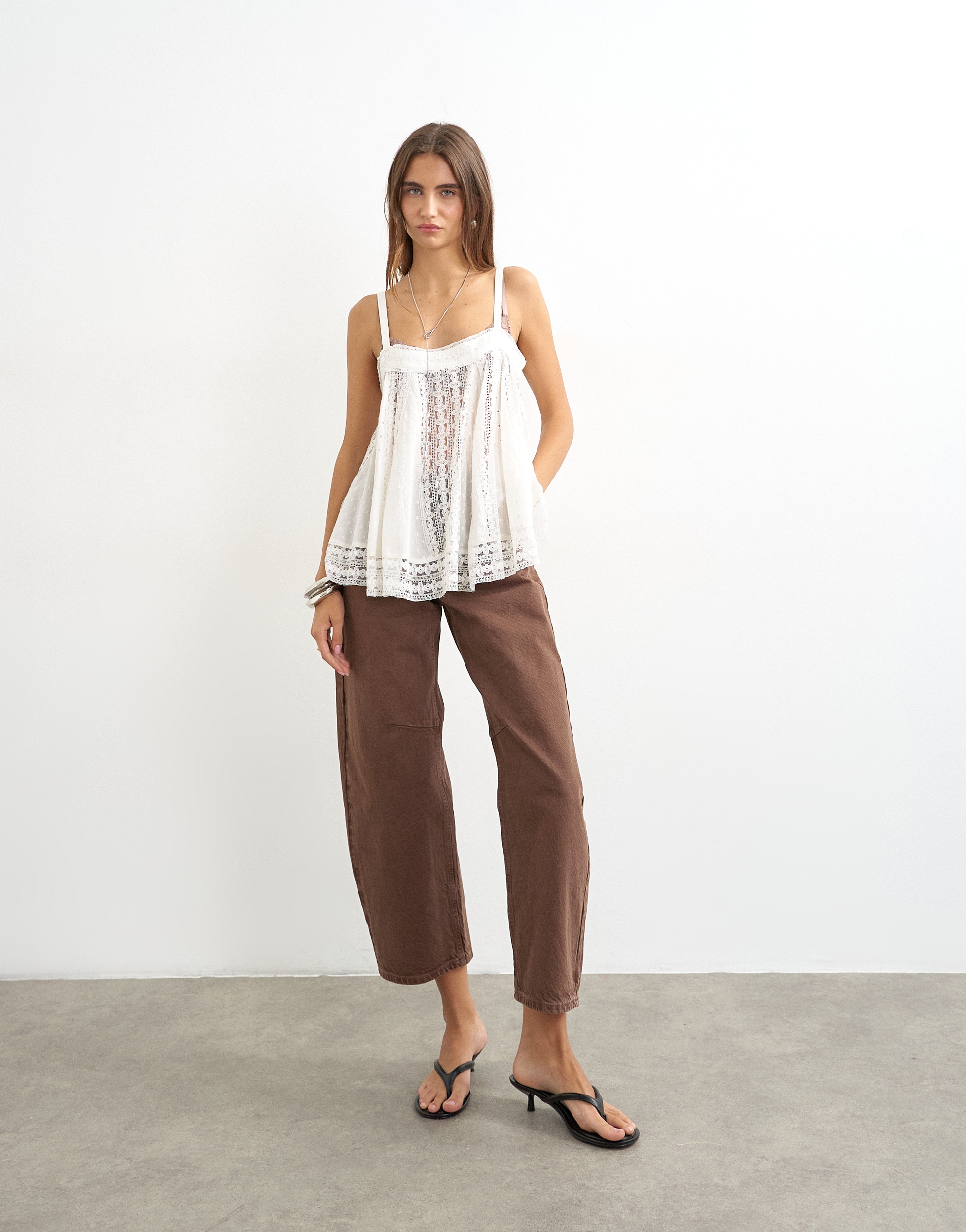 TOPSHOP Jeans large »TSBARREL HR DENIM JEANS BROWN NOOS« Coton, coupe baril, taille haute